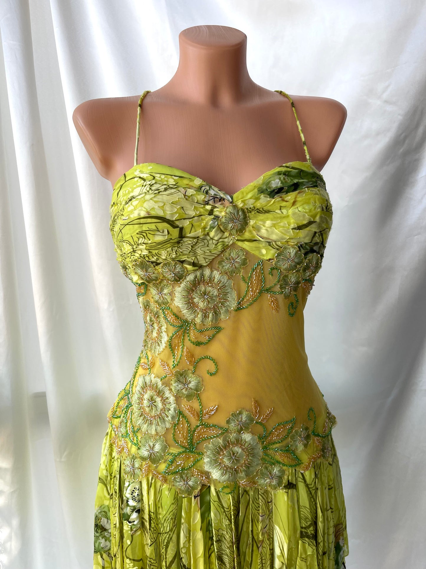 Spectacular Green Beaded Floral Dress