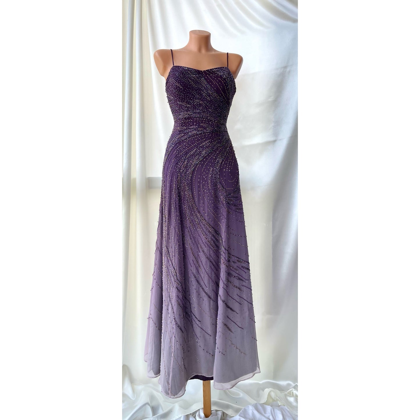 Vintage Long Purple Beaded Silk Dress
