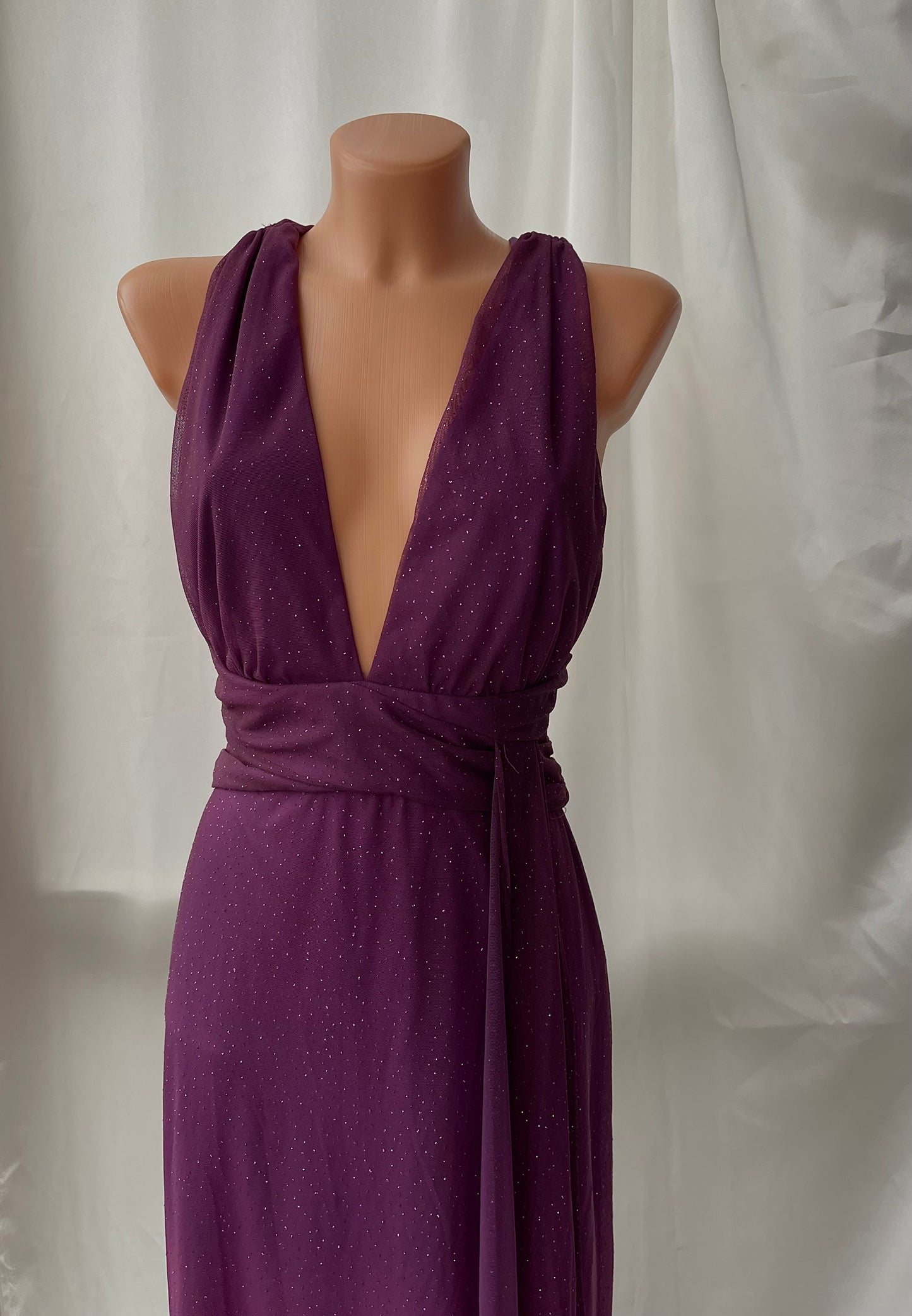 Sparkly Purple Halter Neck Vintage Dress