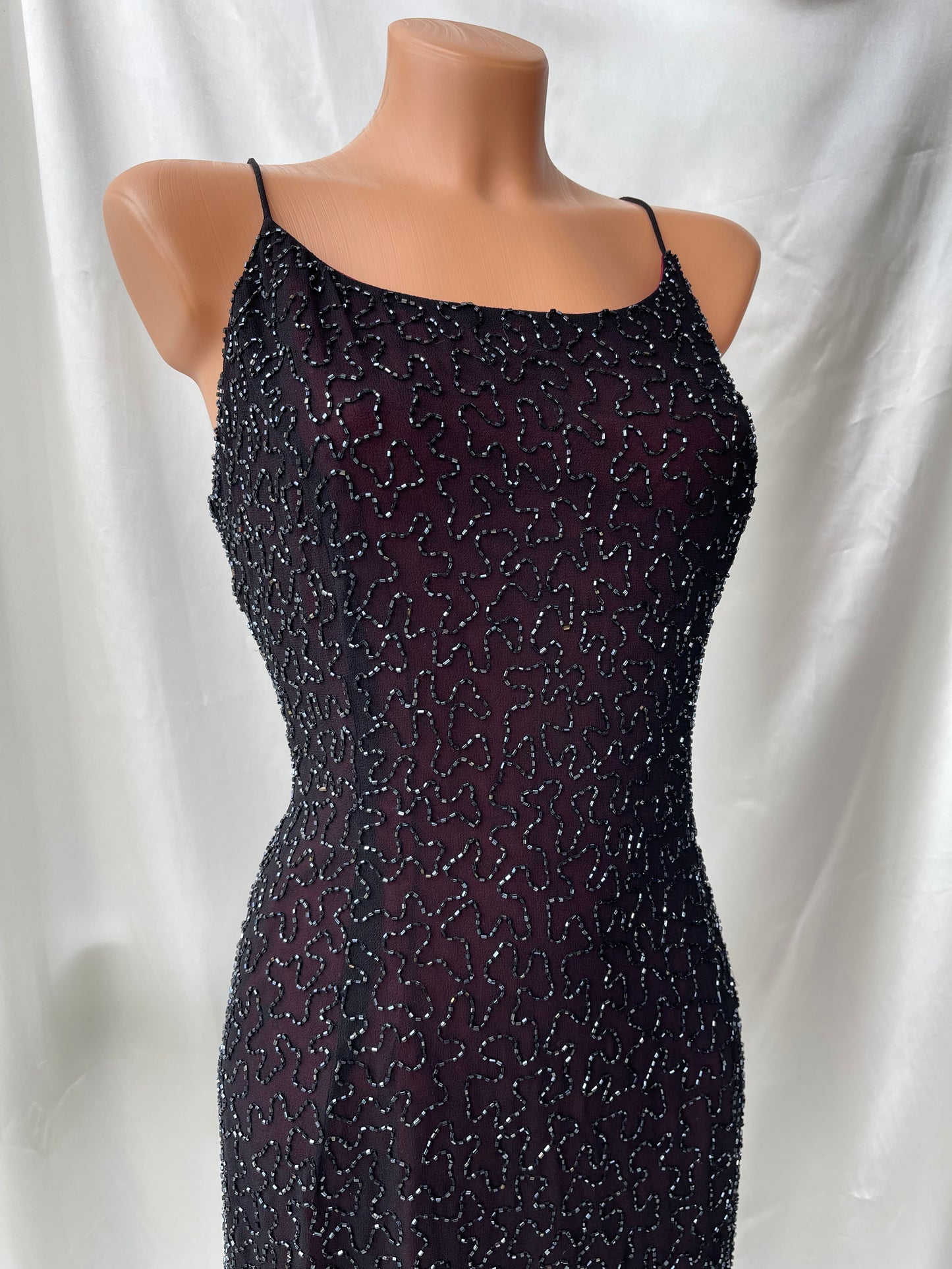 Long Burgundy Beaded Vintage Dress