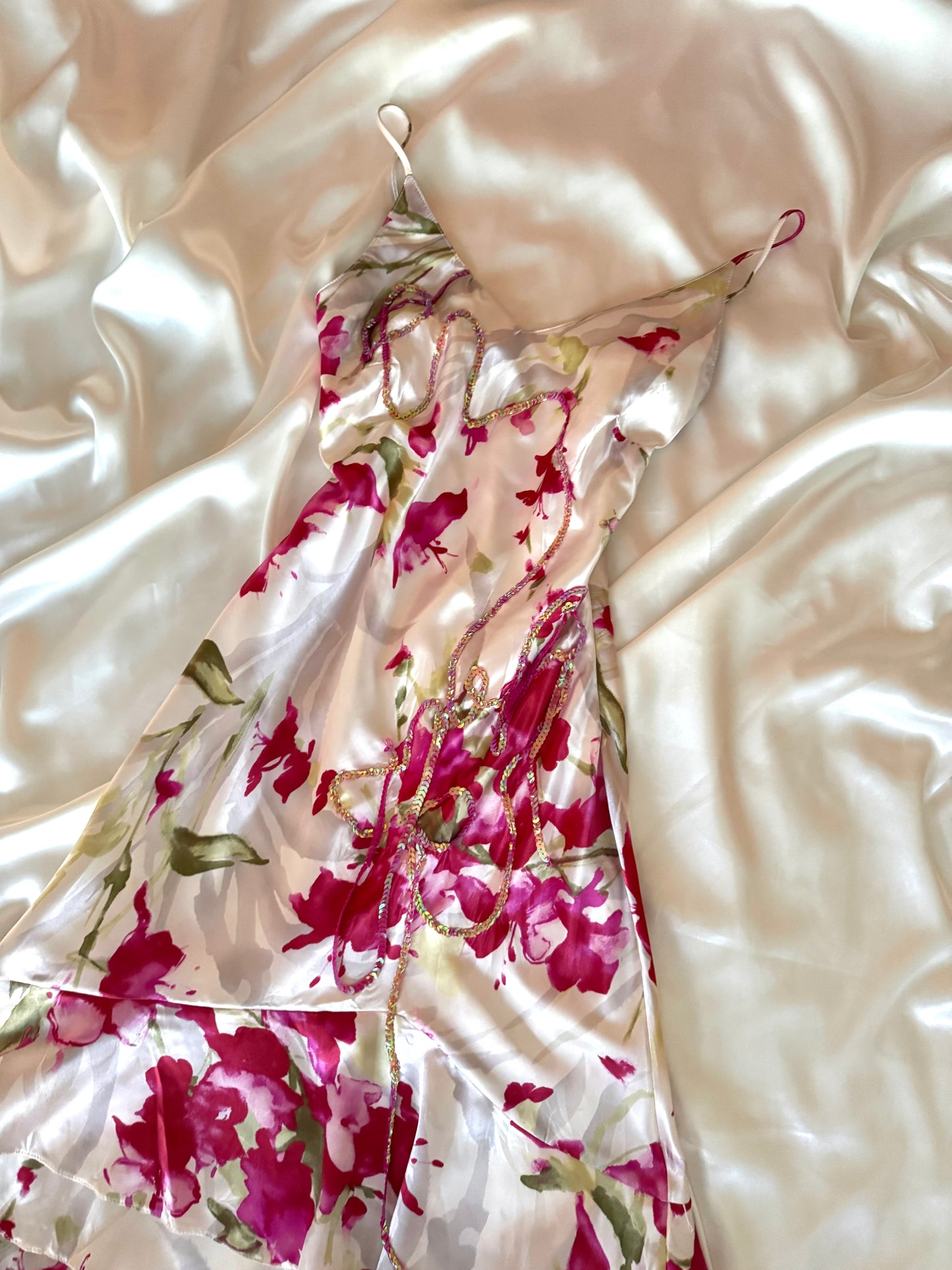 Absolutely Beautiful Sequin White & Pink Vintage Dress