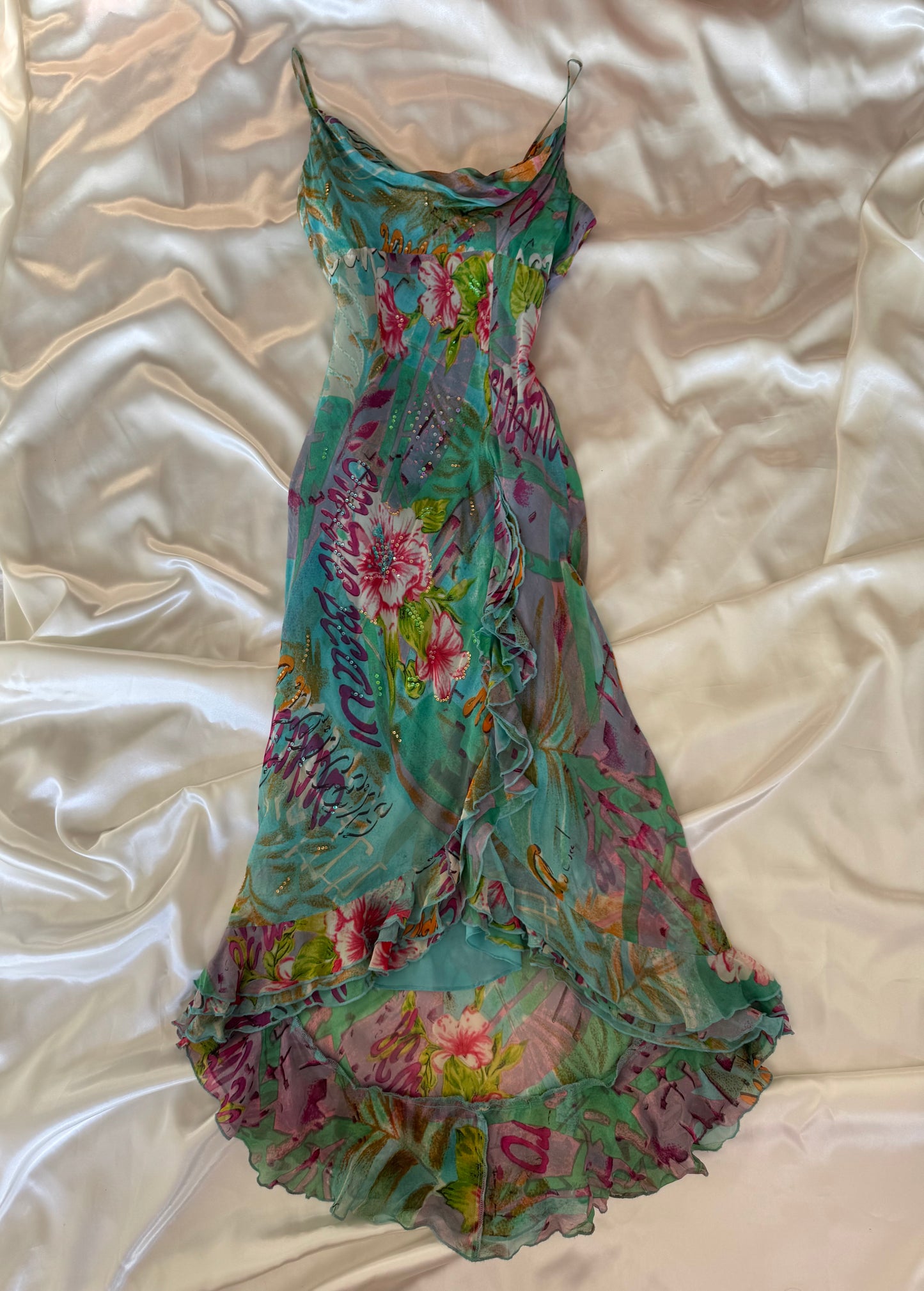Stunning Beaded Vintage Blue Flower Dress