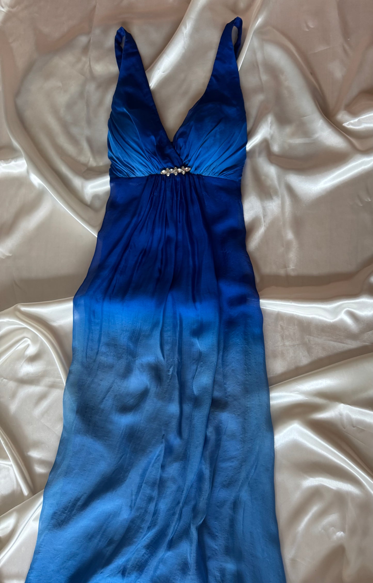 Blue Lagoon Silk Vintage Long Ombre Summer Dress