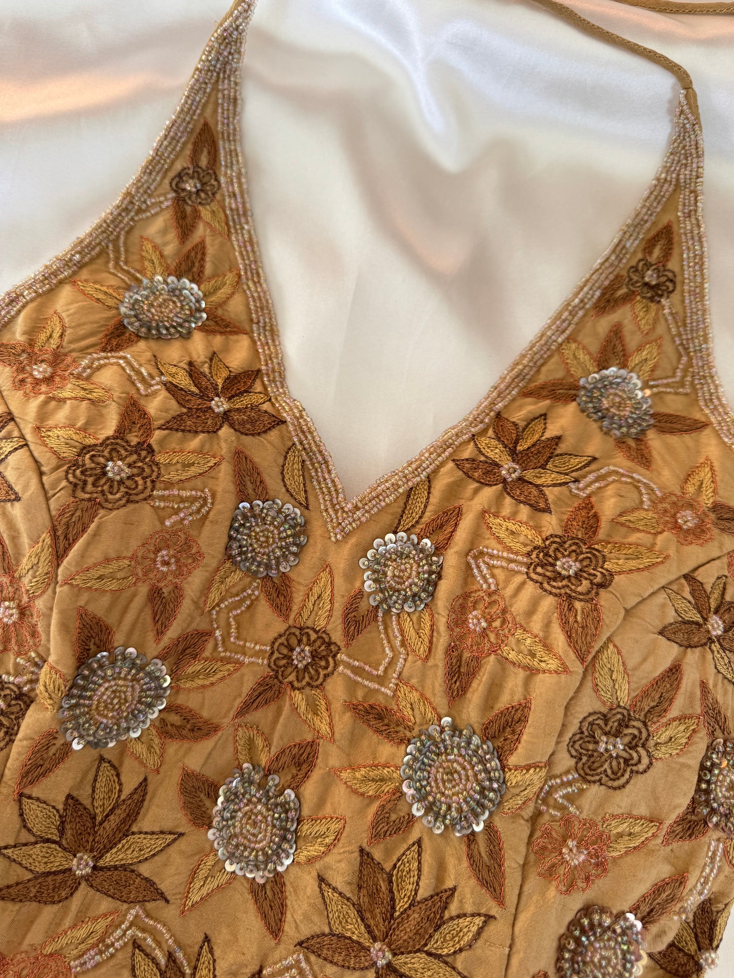 Gold Beaded Silk Vintage Top