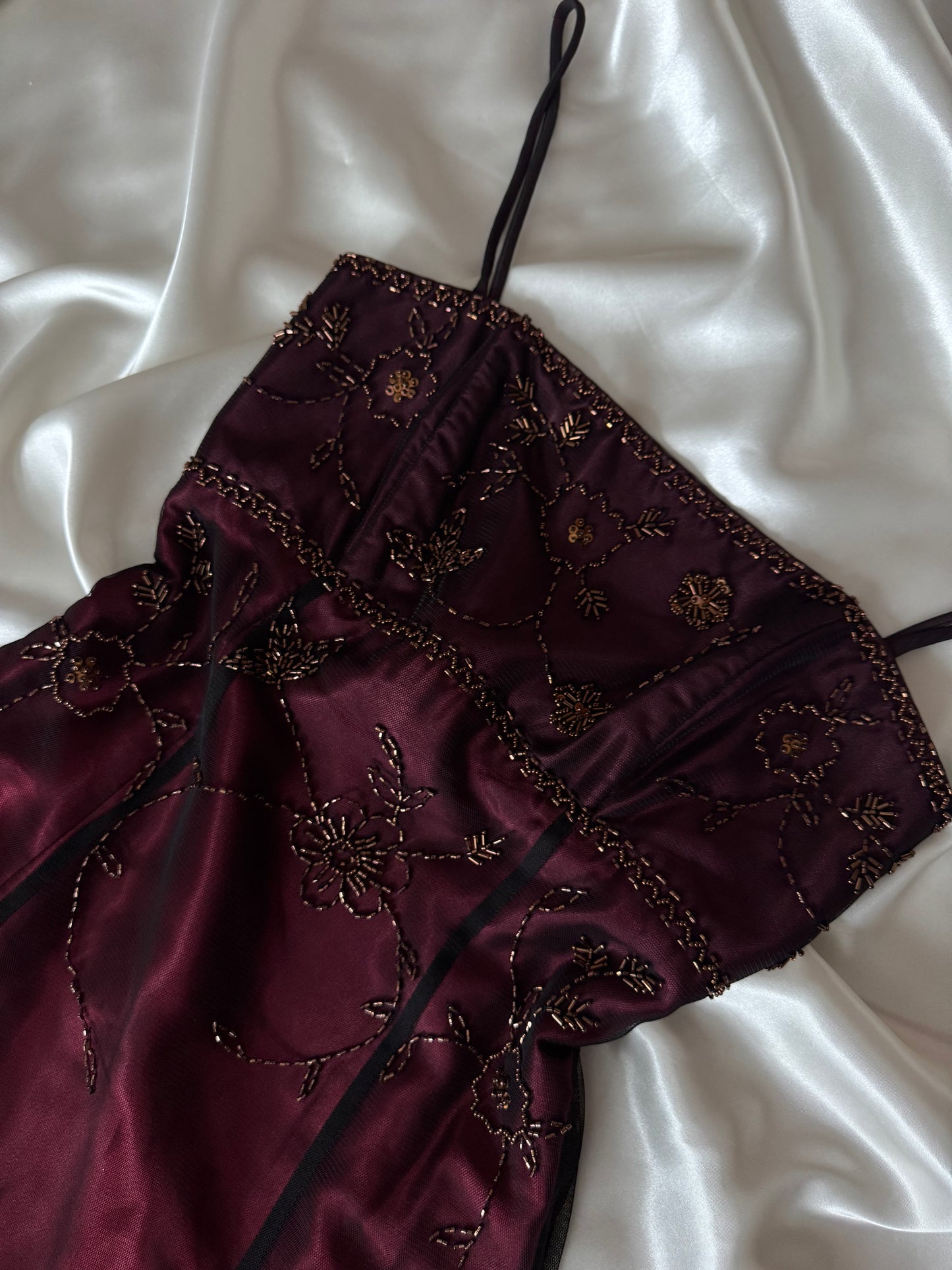 Gorgeous Red & Black Tulle Beaded Gothic Vintage Gown