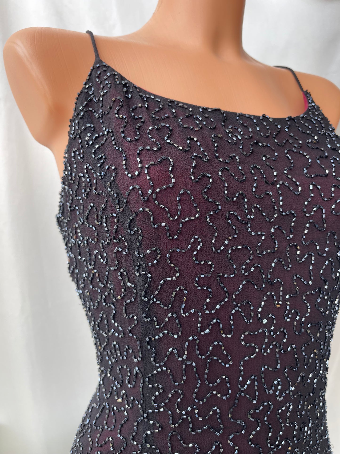 Long Burgundy Beaded Vintage Dress