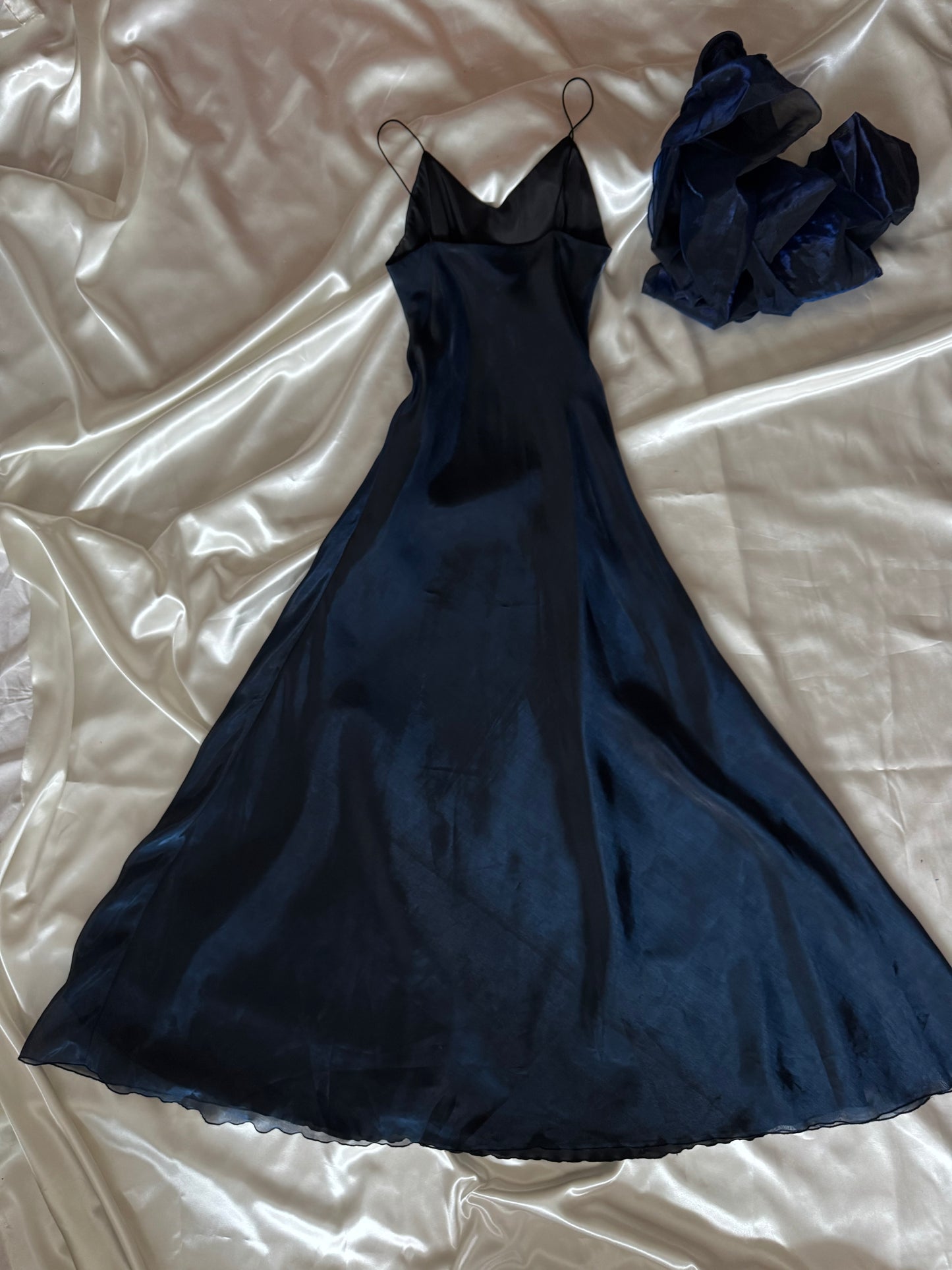 Dark Blue Vampy Long Vintage Satin Gown