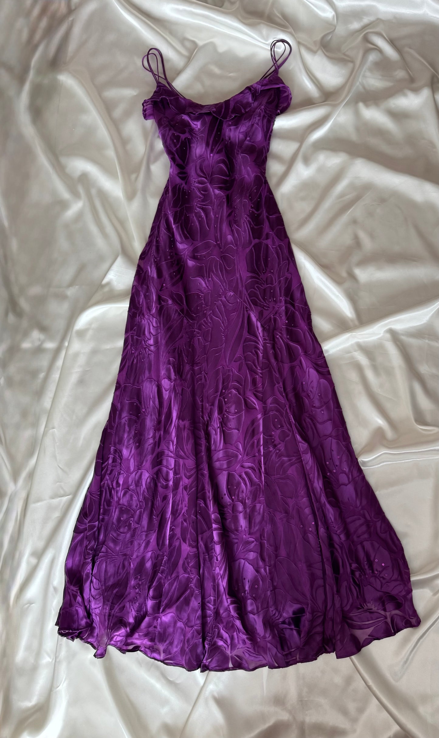 Long Purple Beaded Floral Dress