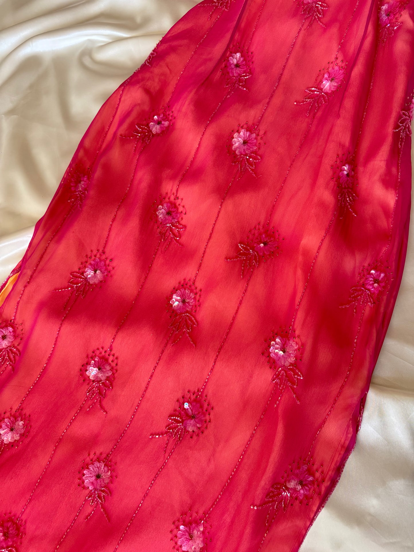 Stunning Beaded Vintage Pink Flower Silk Dress