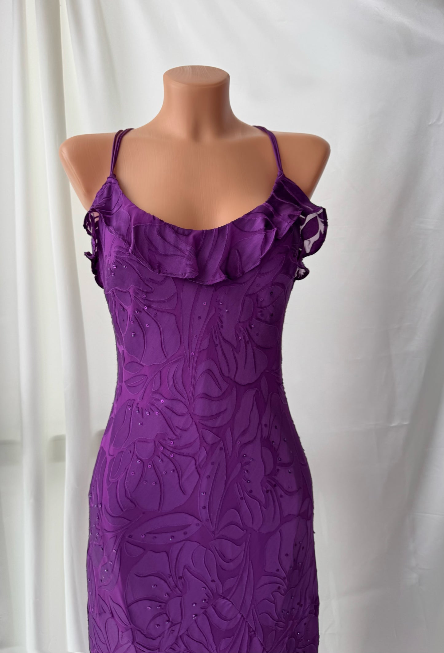 Long Purple Beaded Floral Dress