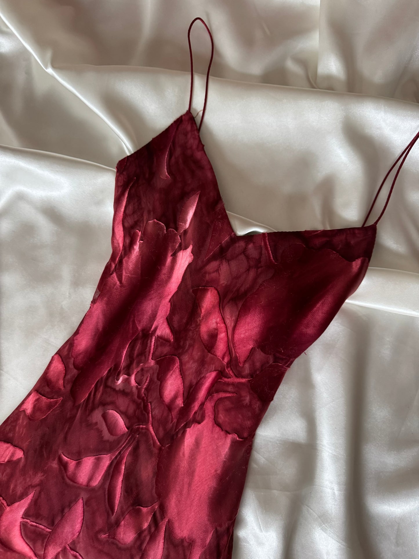 Dark Red Vampy Long Vintage Satin Gown