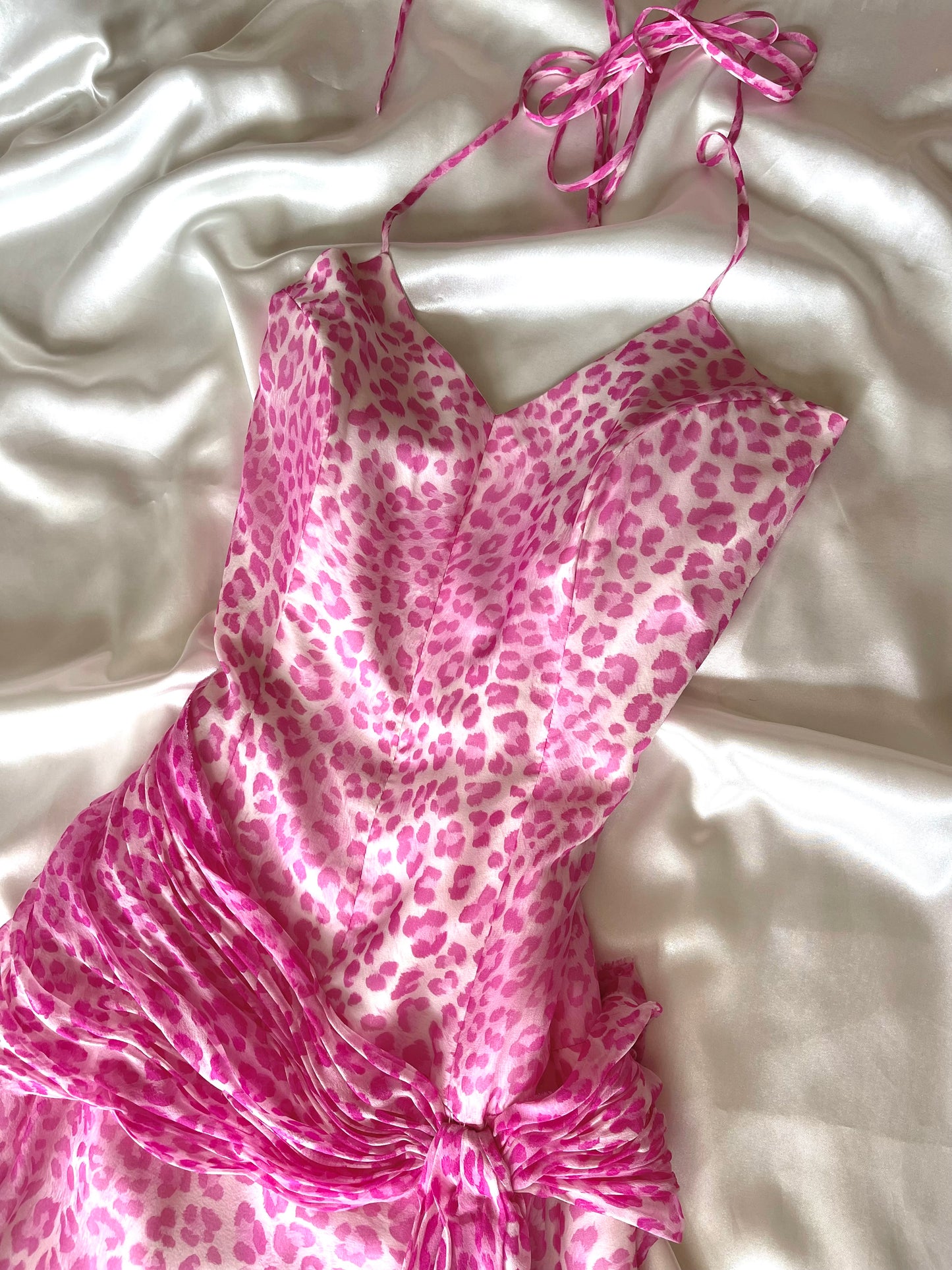 Pink Silk Vintage Leopard Panther Print Dress