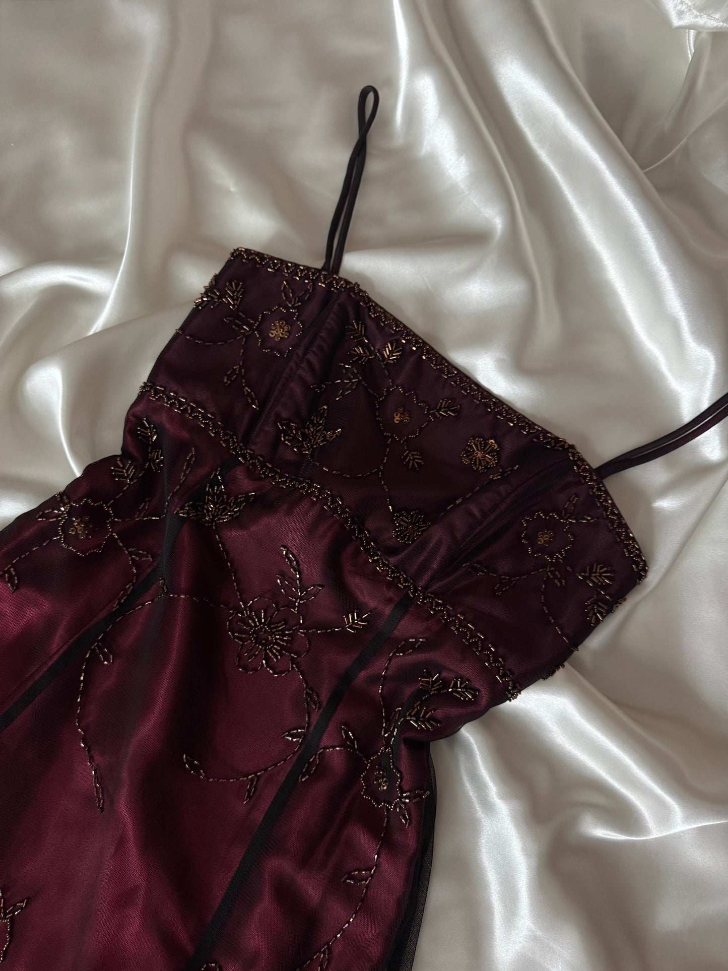 Gorgeous Red & Black Tulle Beaded Gothic Vintage Gown