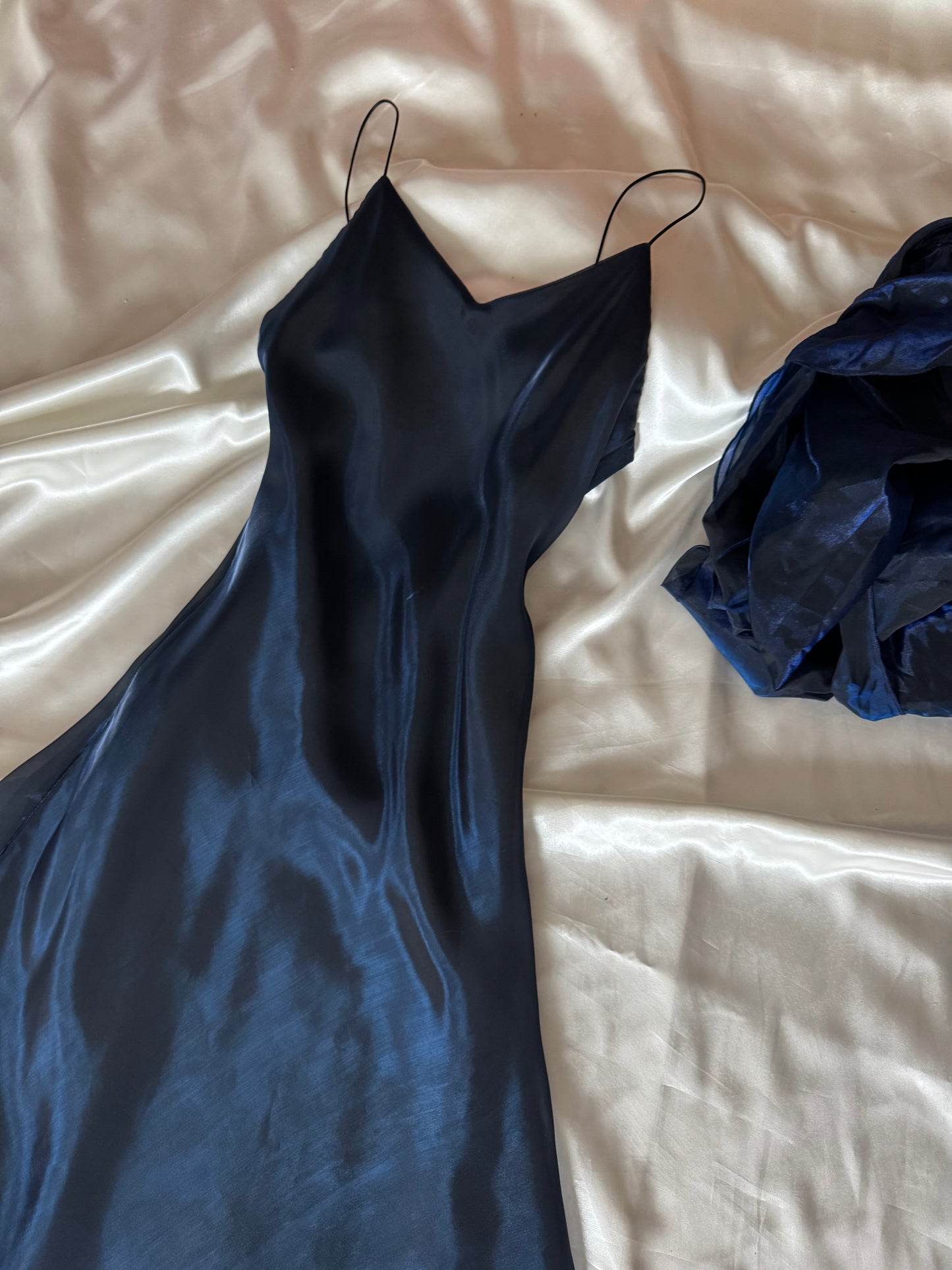 Dark Blue Vampy Long Vintage Satin Gown