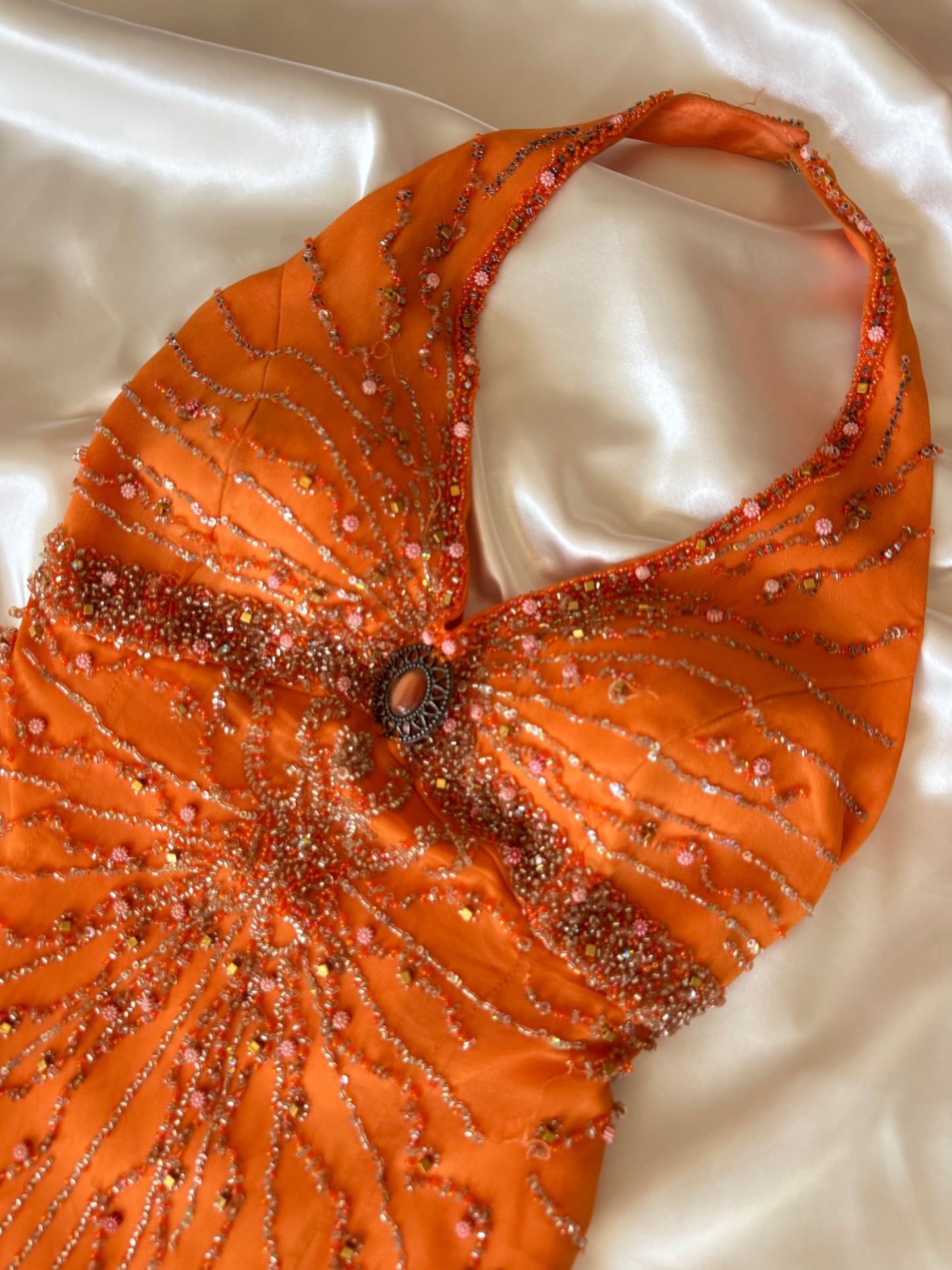 Stunning Beaded Vintage Orange Ombre Silk Dress