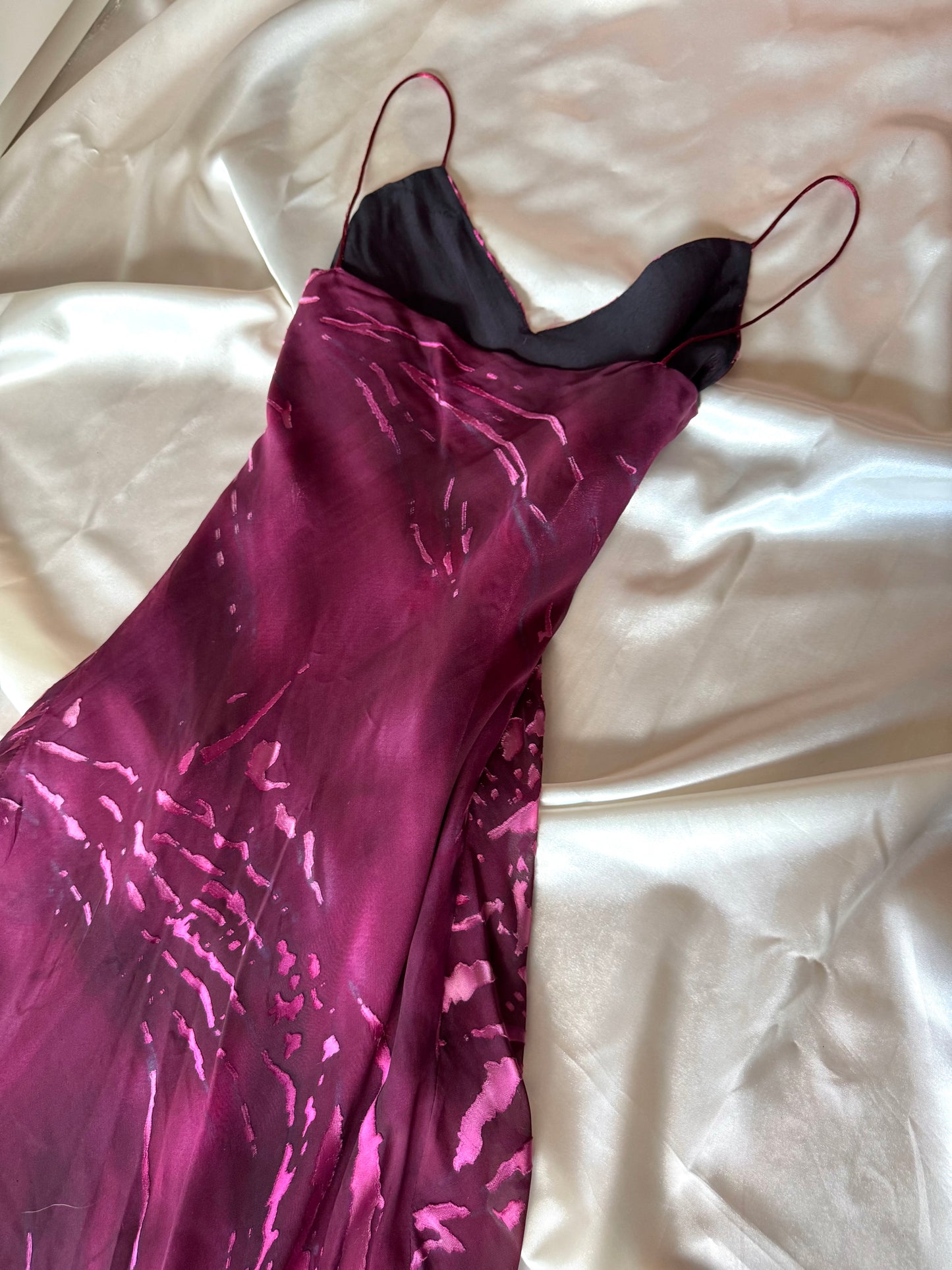Dark Burgundy Vampy Long Vintage Satin Gown
