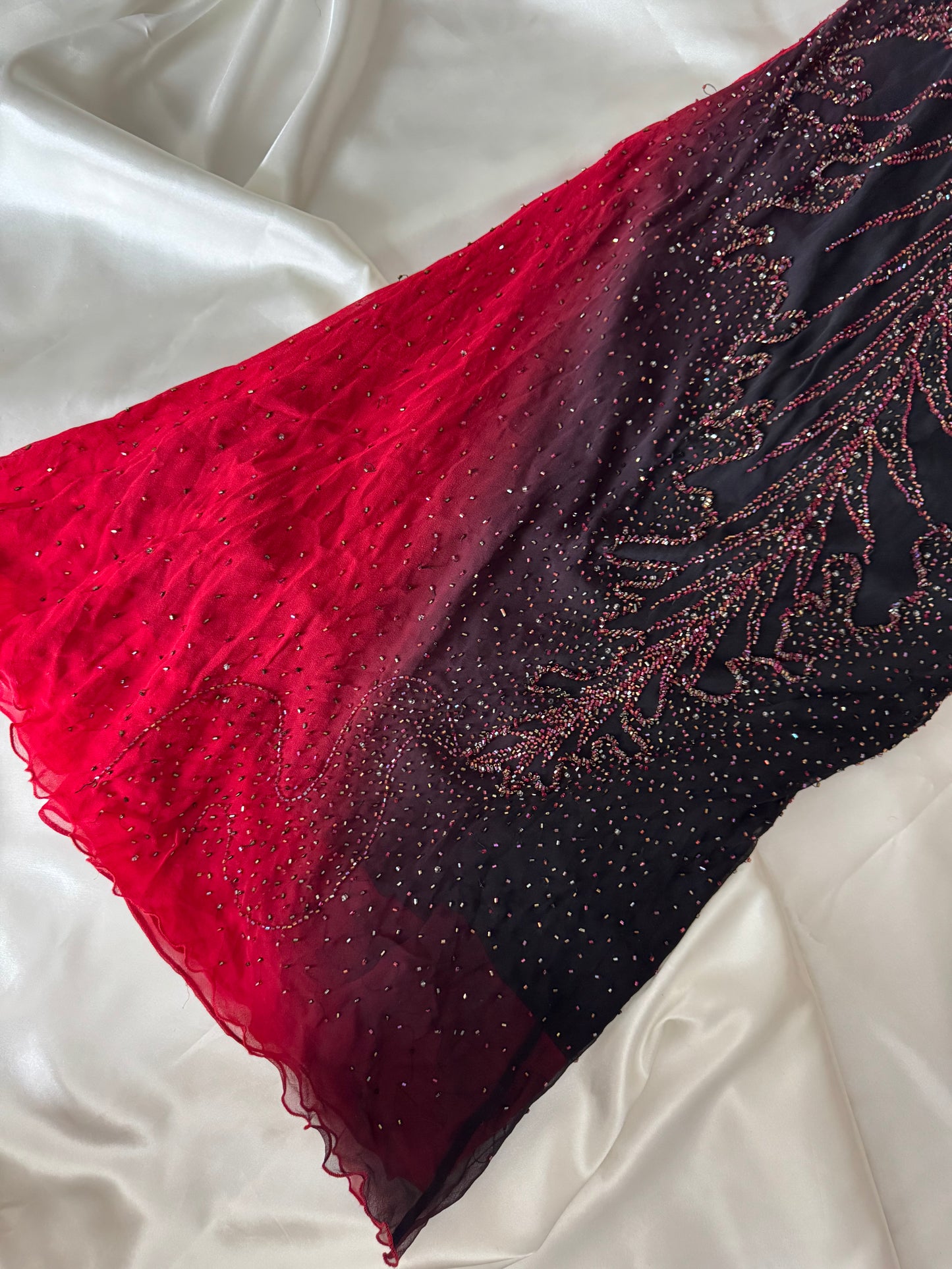 Long Black & Red Silk Beaded Vintage Dress