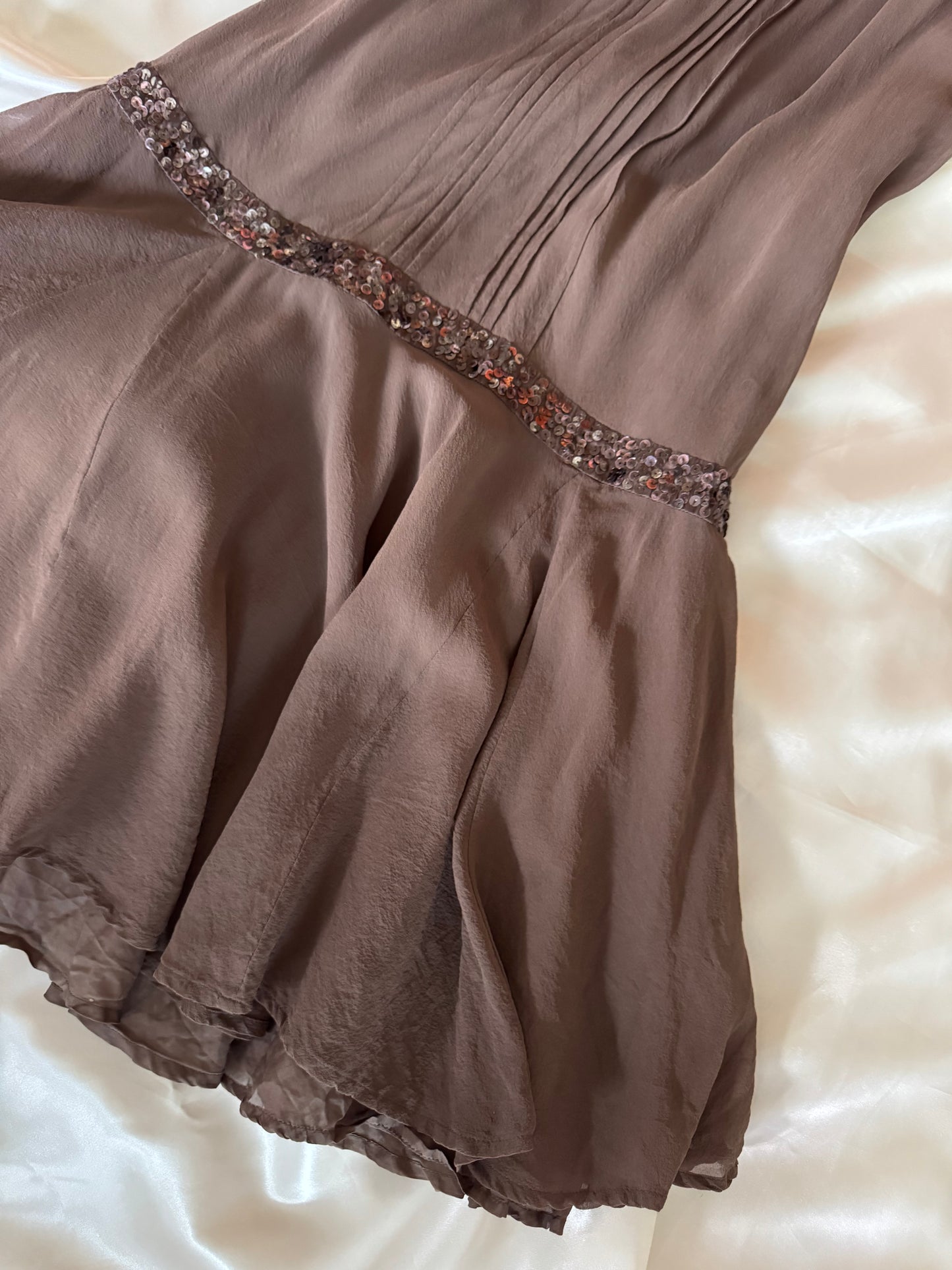 Sequin Brown Beaded Silk Dress