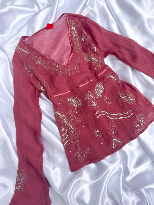 Pink & Silver Beaded Top