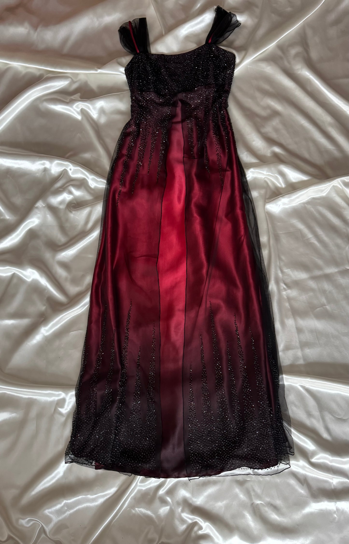 Gorgeous Red & Black Tulle Beaded Gothic Vintage Gown