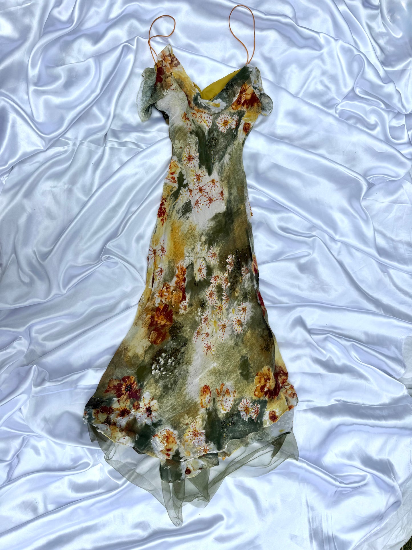 Stunning Beaded Vintage Green Flower Dress