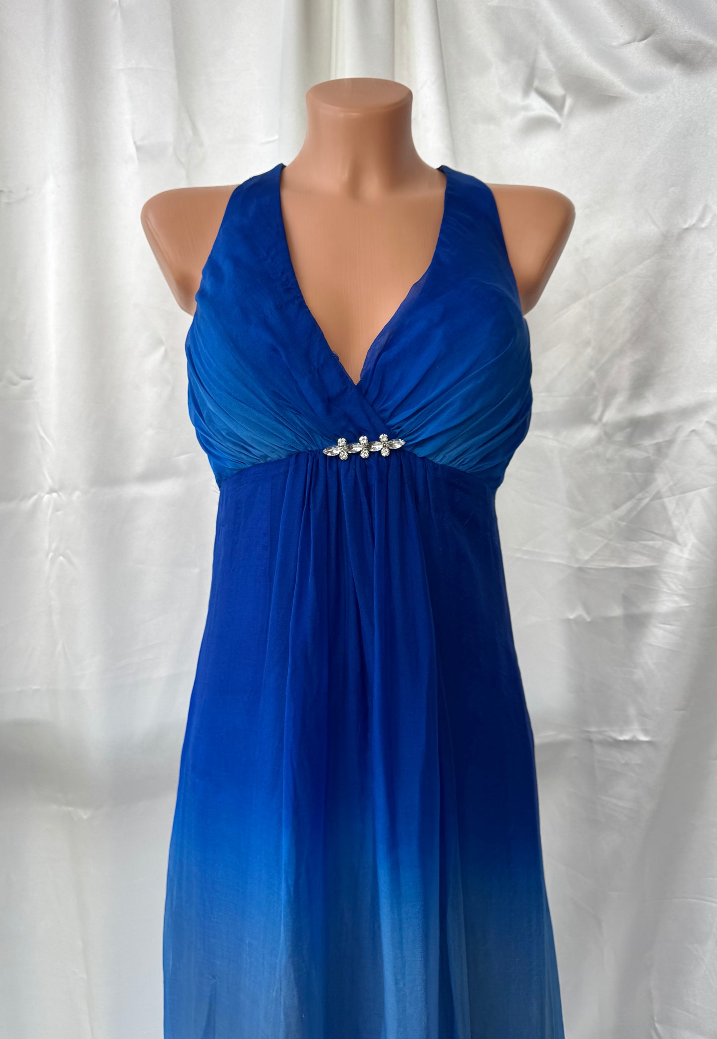 Blue Lagoon Silk Vintage Long Ombre Summer Dress