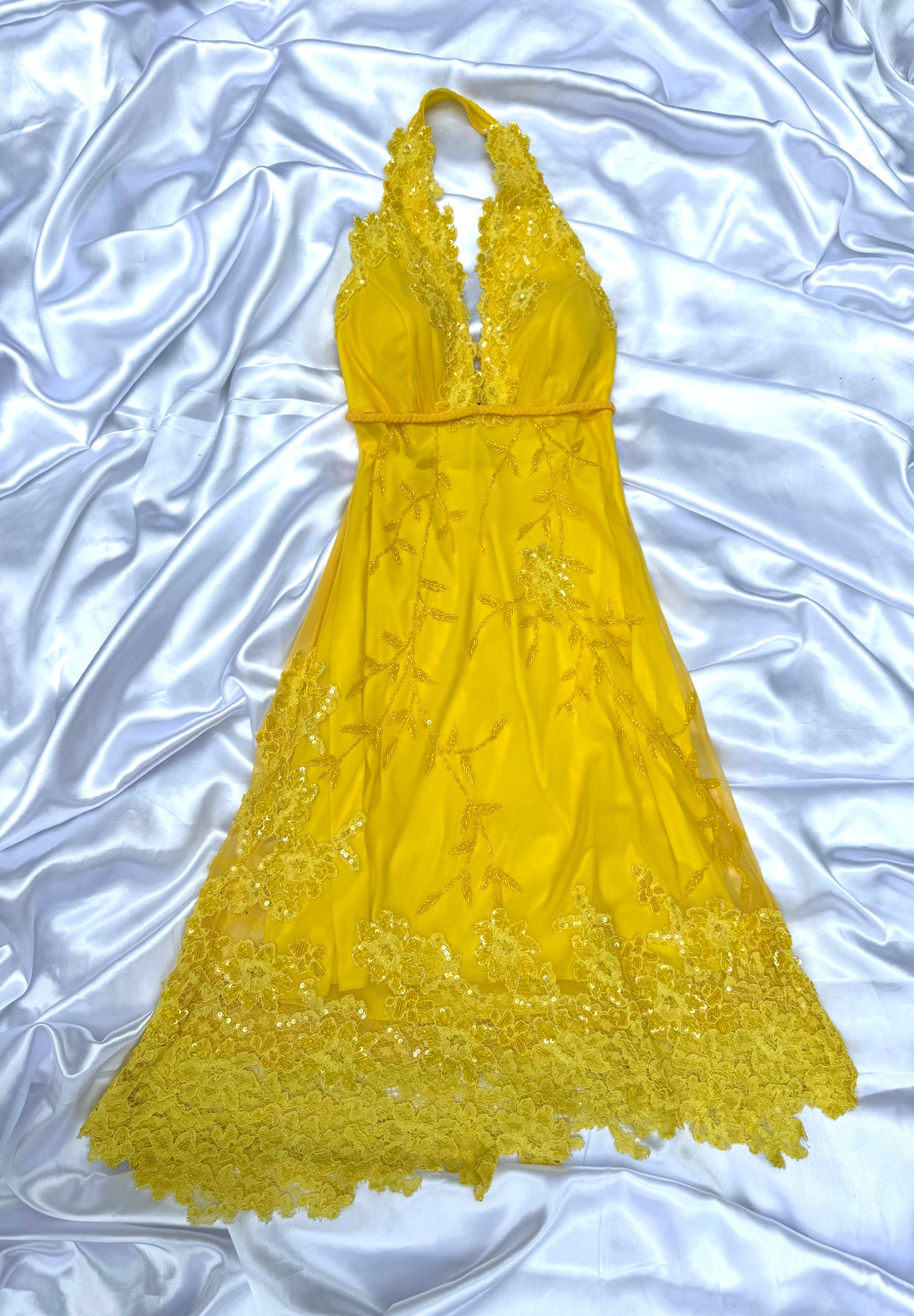 Yellow Beaded Lace Vintage Aftershock Summer Dress