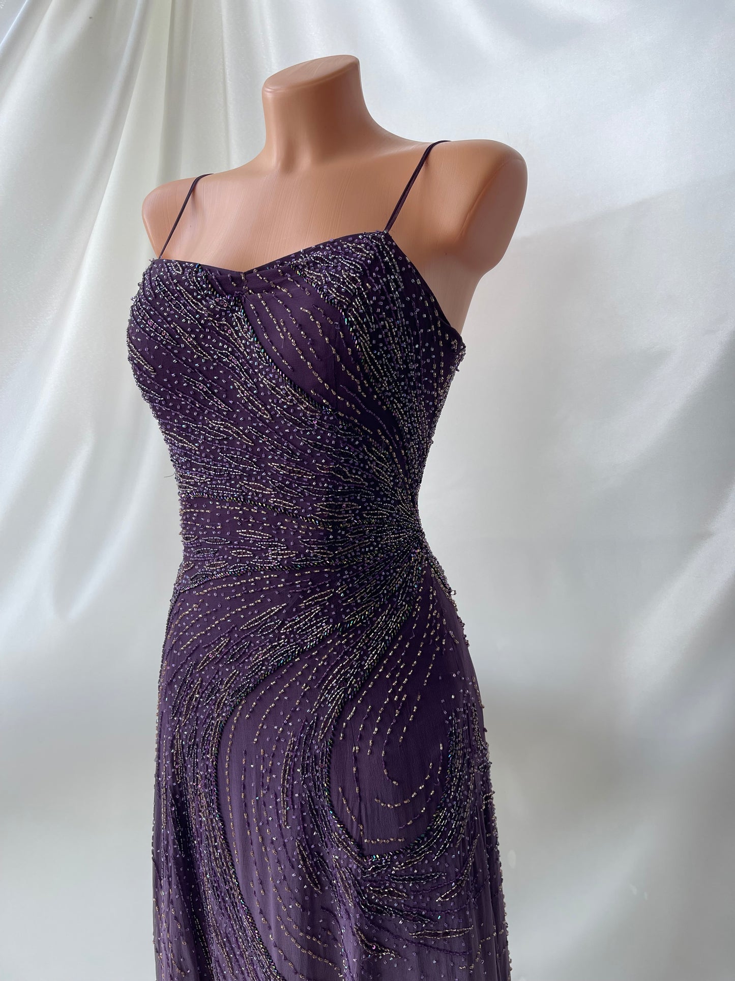 Vintage Long Purple Beaded Silk Dress