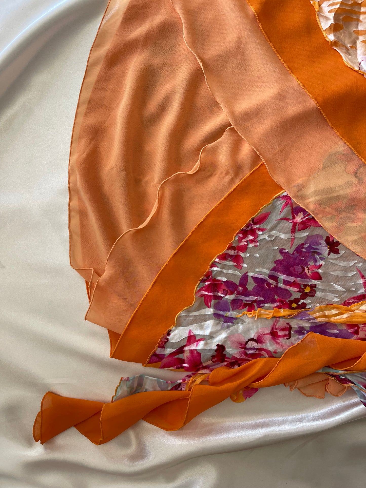 Beautiful Floral Orange Silk Vintage Dress