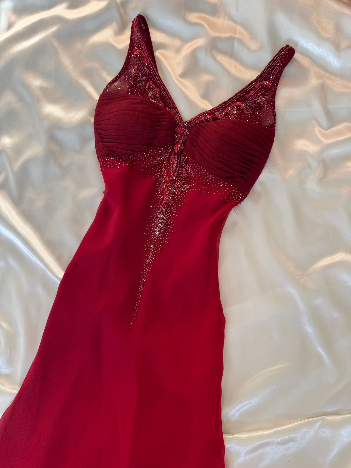Red Beaded Silk Vintage Dress