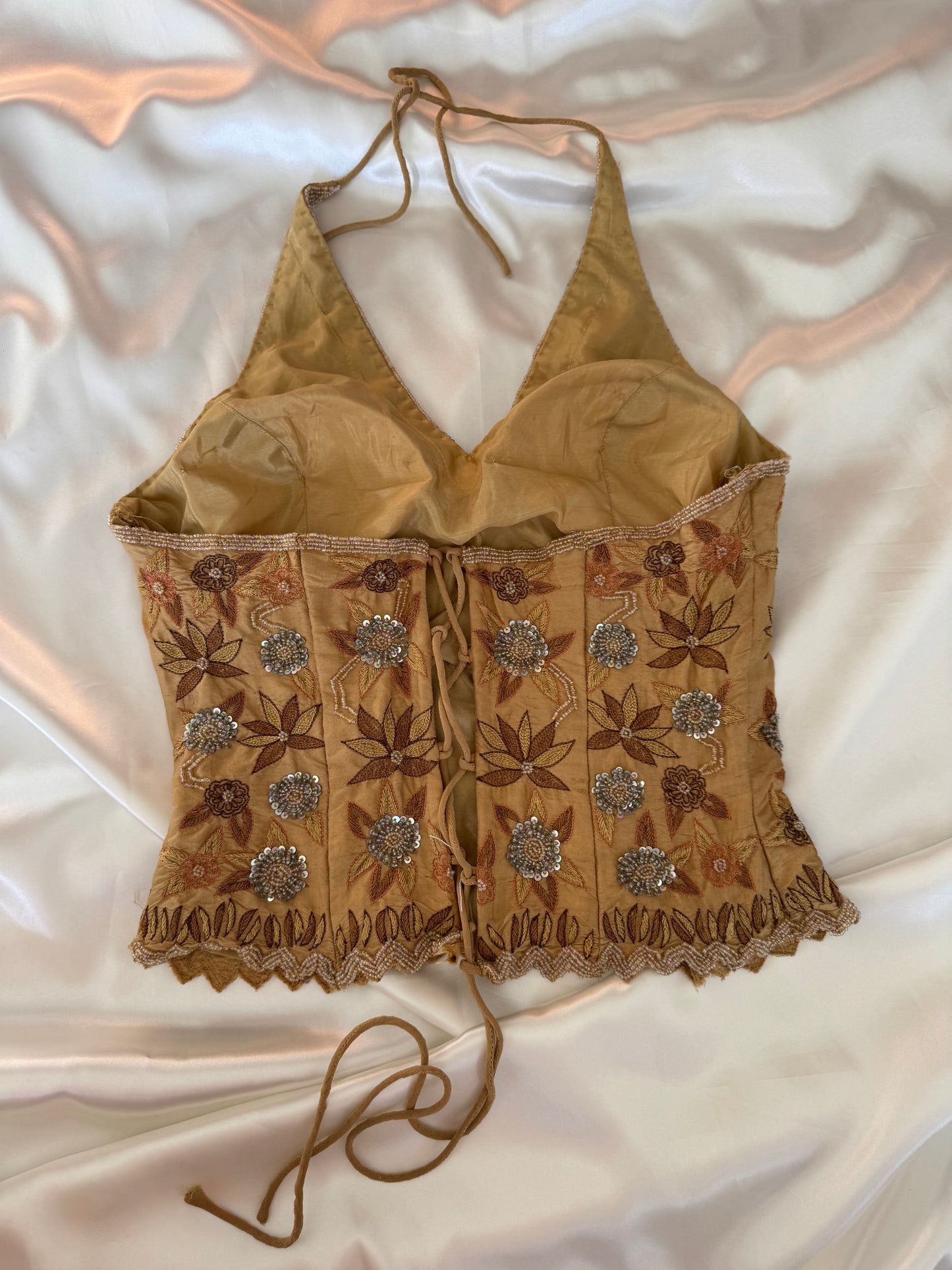Gold Beaded Silk Vintage Top