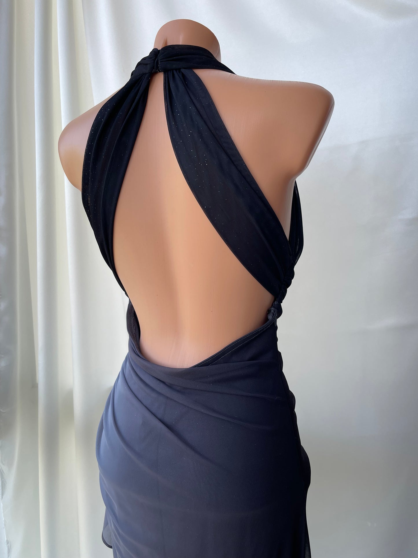 Sparkly Ombre Gray Halter Neck Vintage Dress