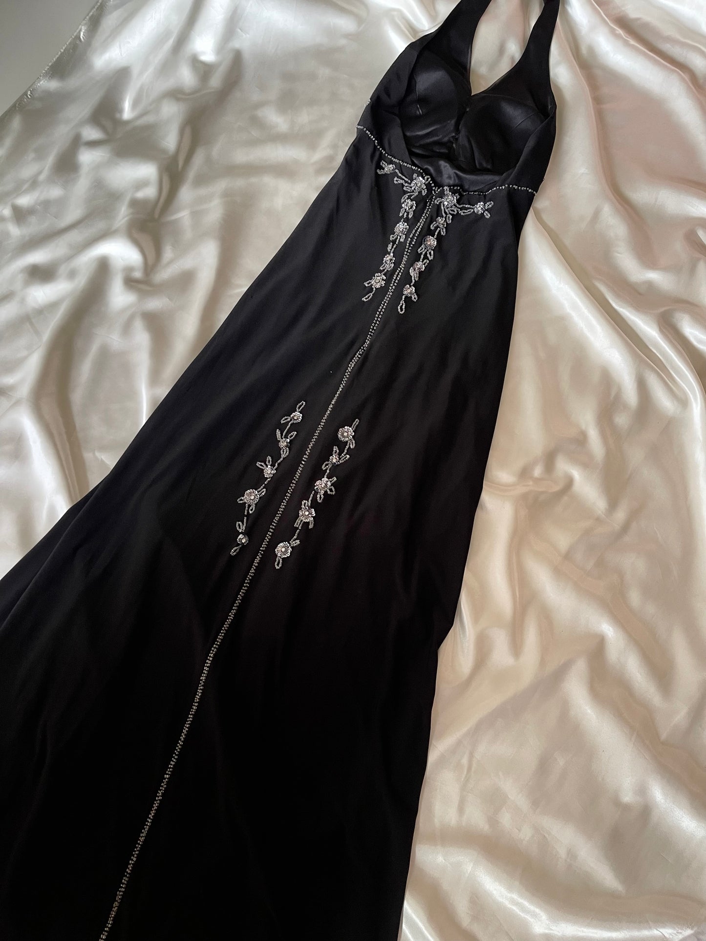 Black Beaded Halter Neck Vintage Gown