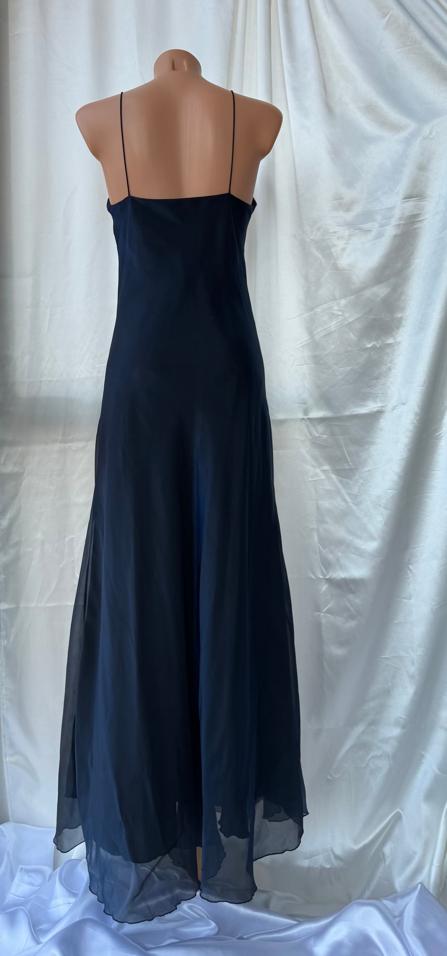 Dark Blue Vampy Long Vintage Satin Gown