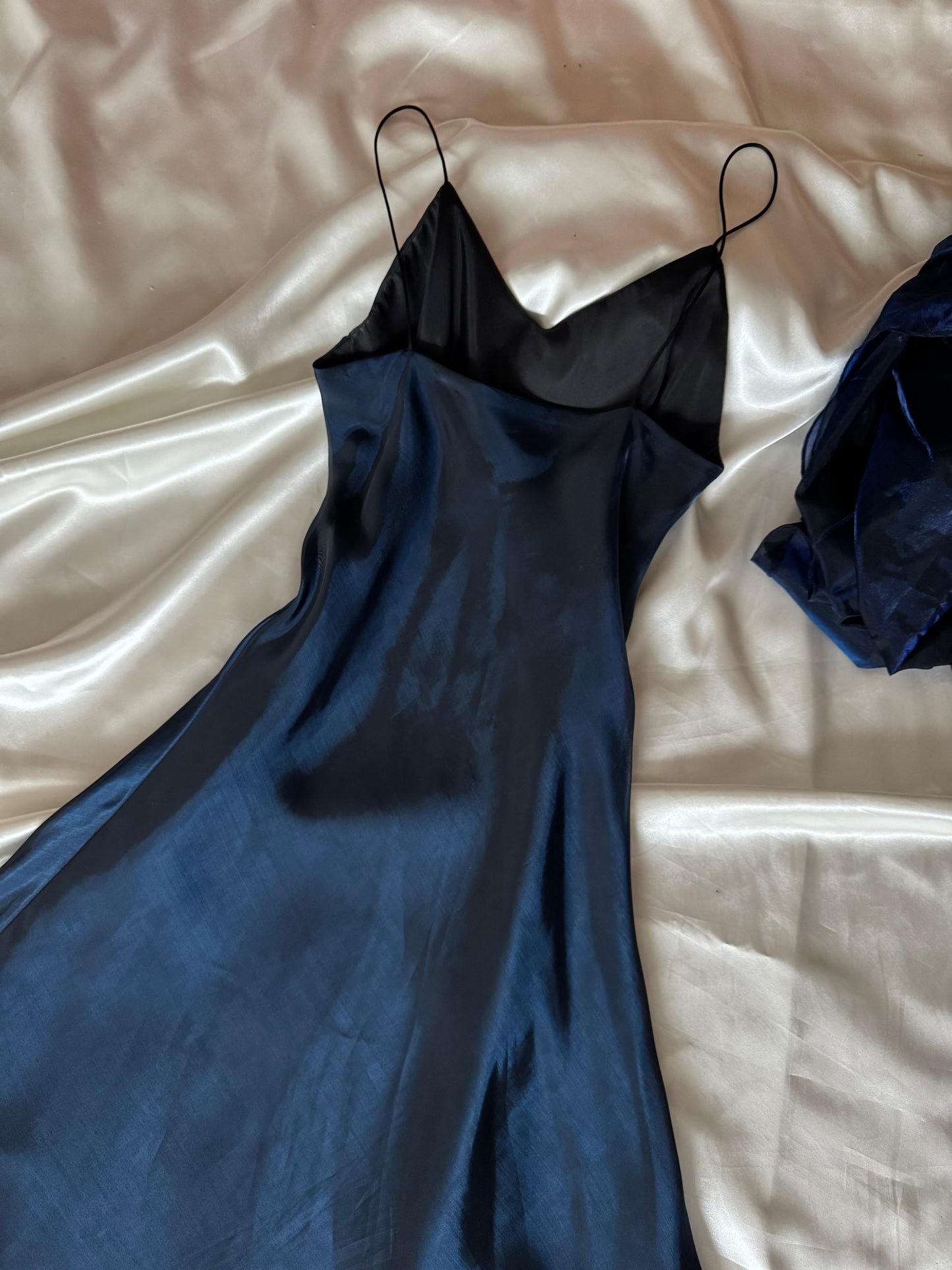 Dark Blue Vampy Long Vintage Satin Gown
