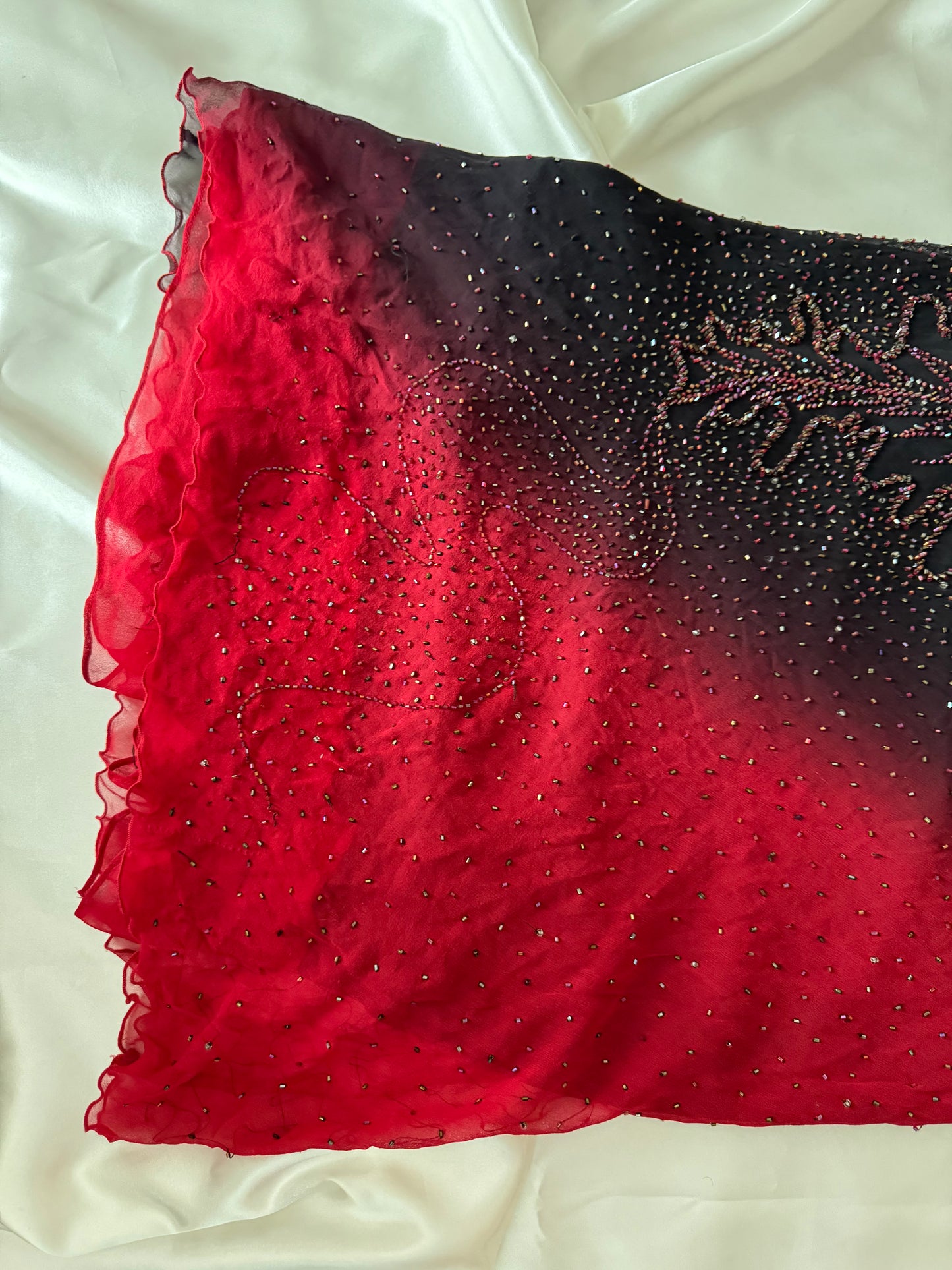 Long Black & Red Silk Beaded Vintage Dress