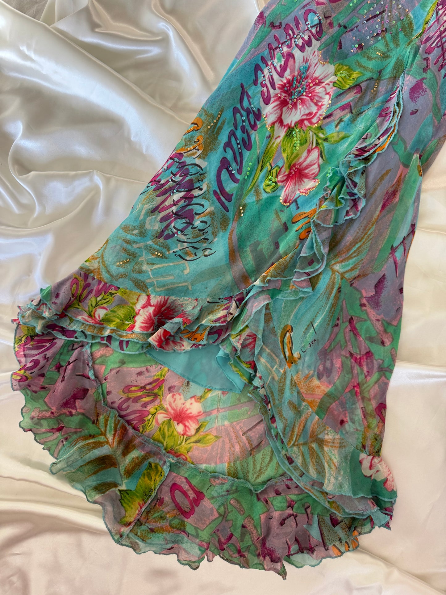 Stunning Beaded Vintage Blue Flower Dress