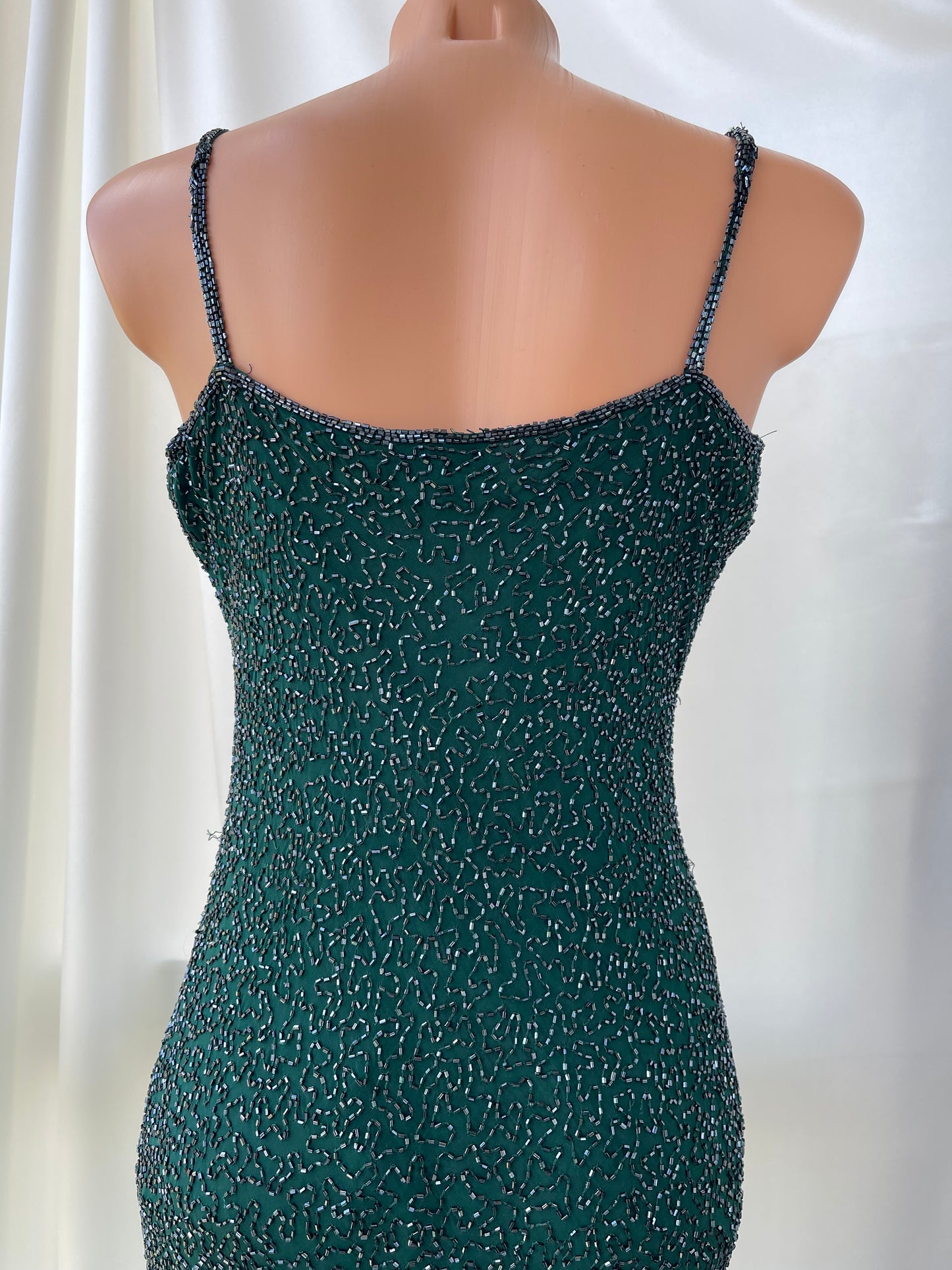Vintage Long Green Fully  Beaded Dress