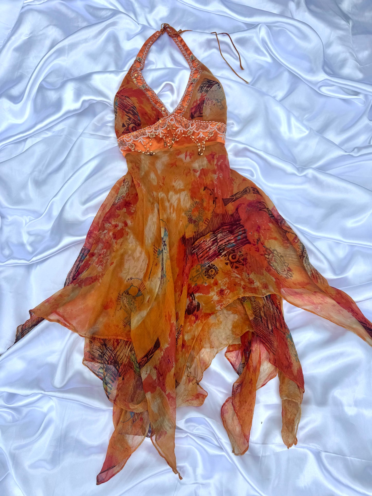 Orange Silk Beaded Vintage Dress