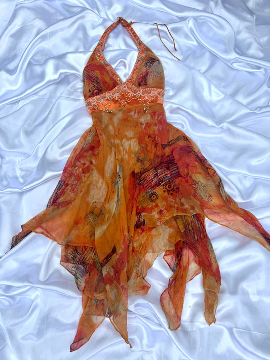 Orange Silk Beaded Vintage Dress