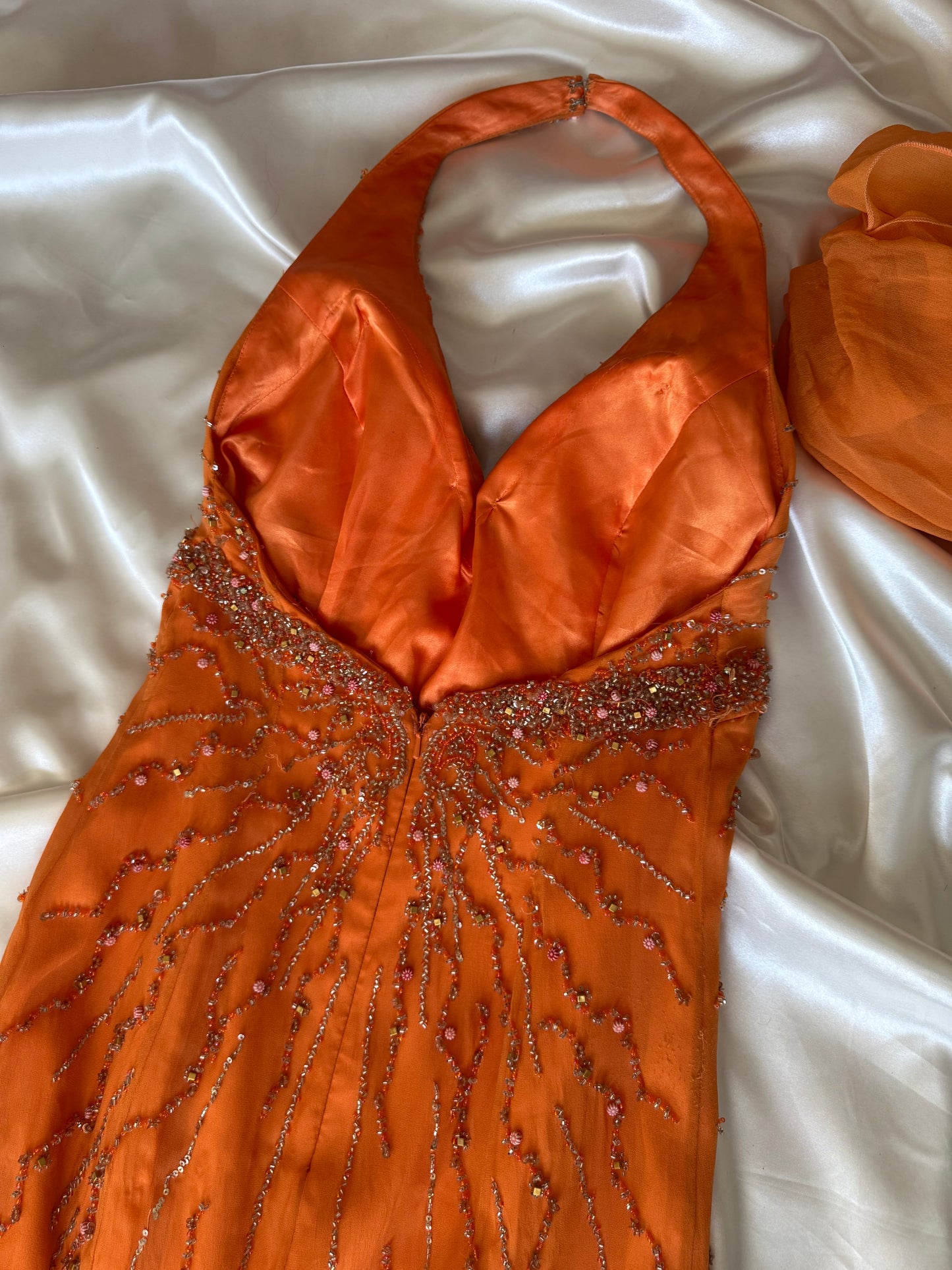 Stunning Beaded Vintage Orange Ombre Silk Dress