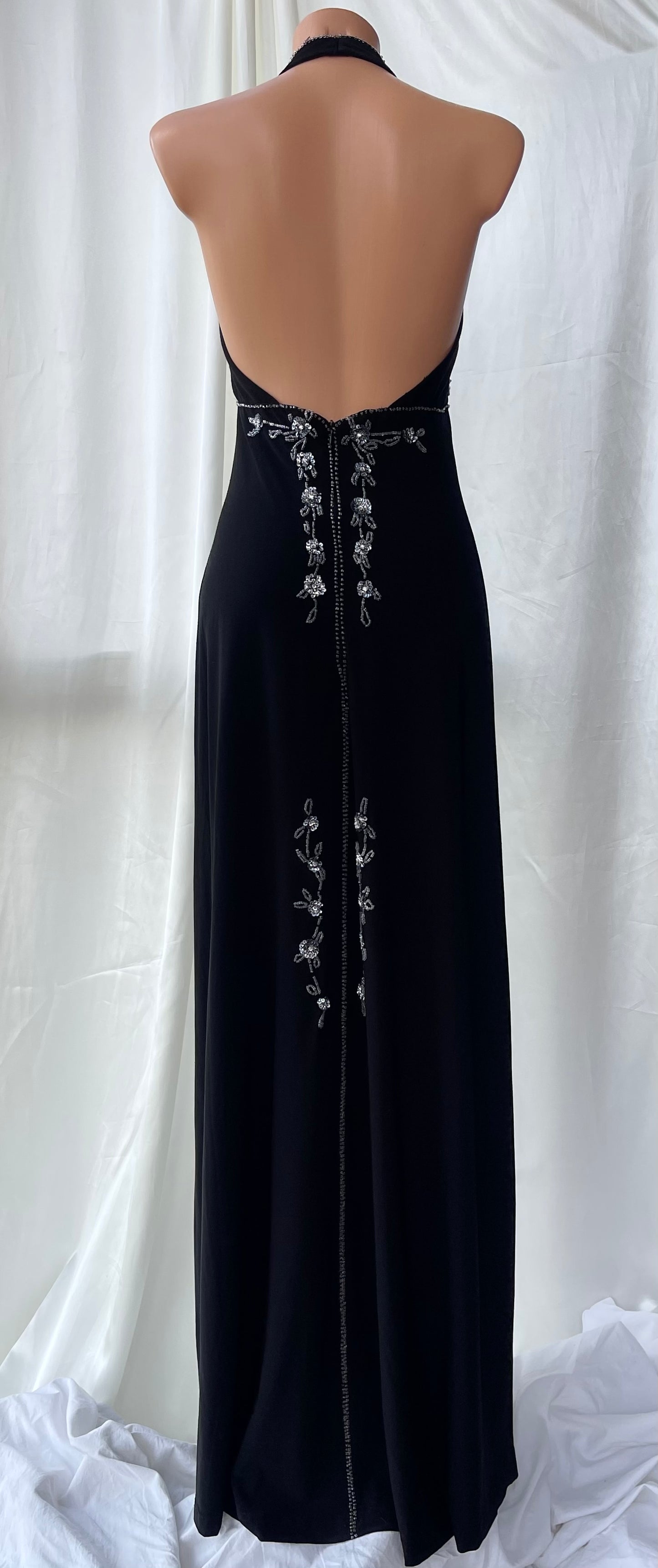 Black Beaded Halter Neck Vintage Gown