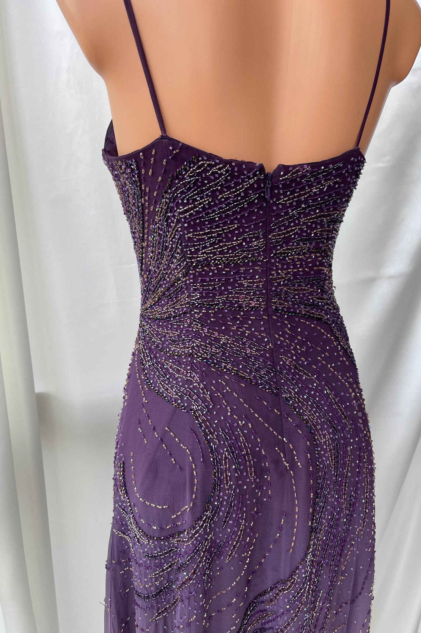 Vintage Long Purple Beaded Silk Dress