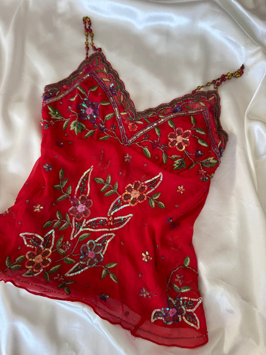 Red Colorful Beaded Top