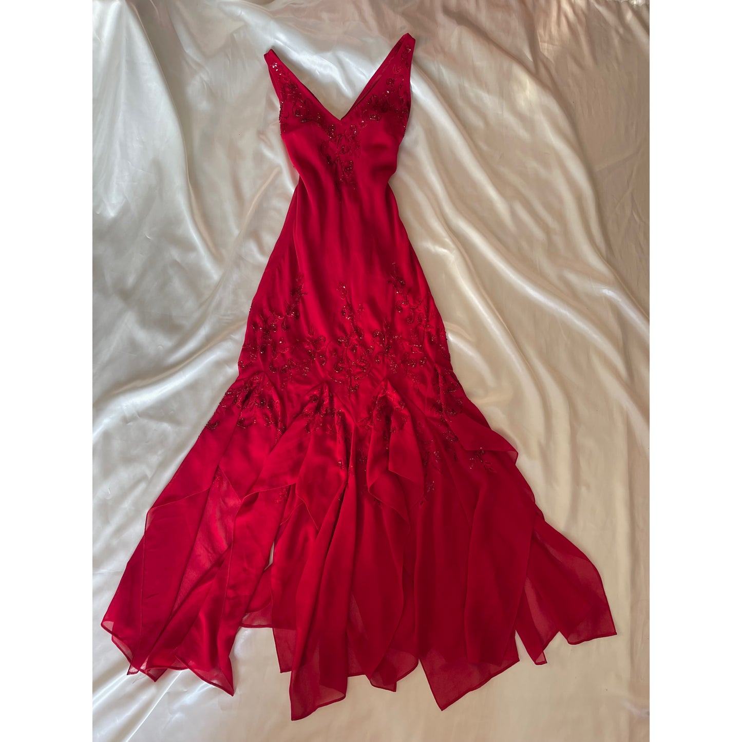 Vintage Long Red Beaded Dress