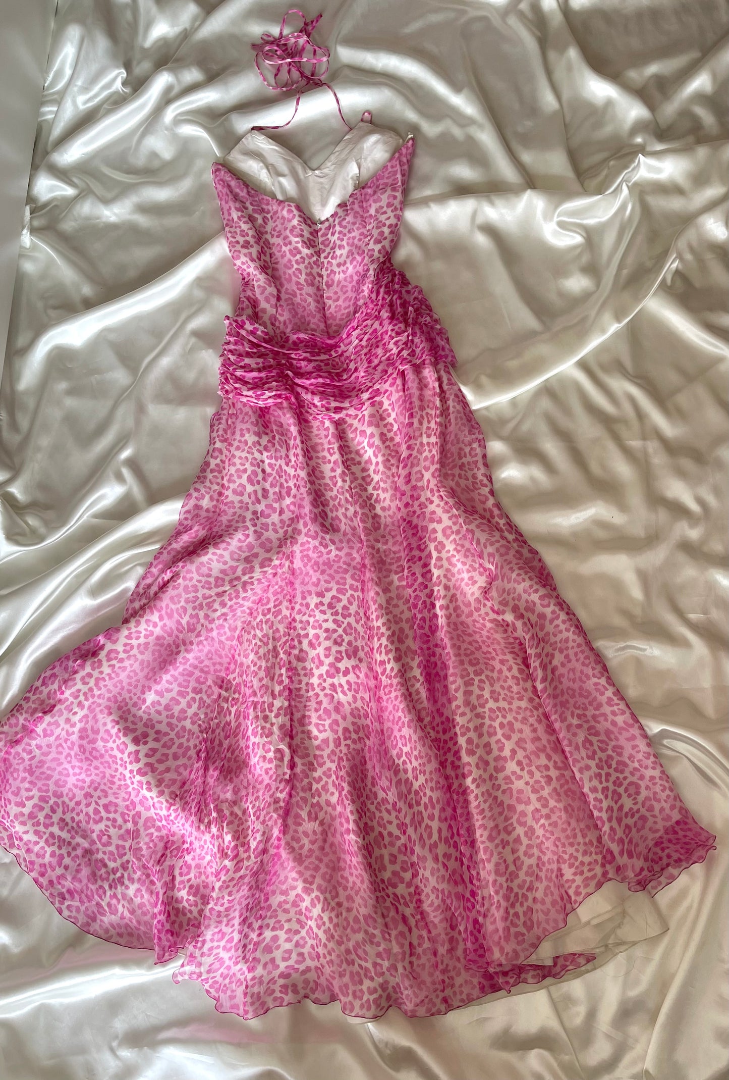 Pink Silk Vintage Leopard Panther Print Dress