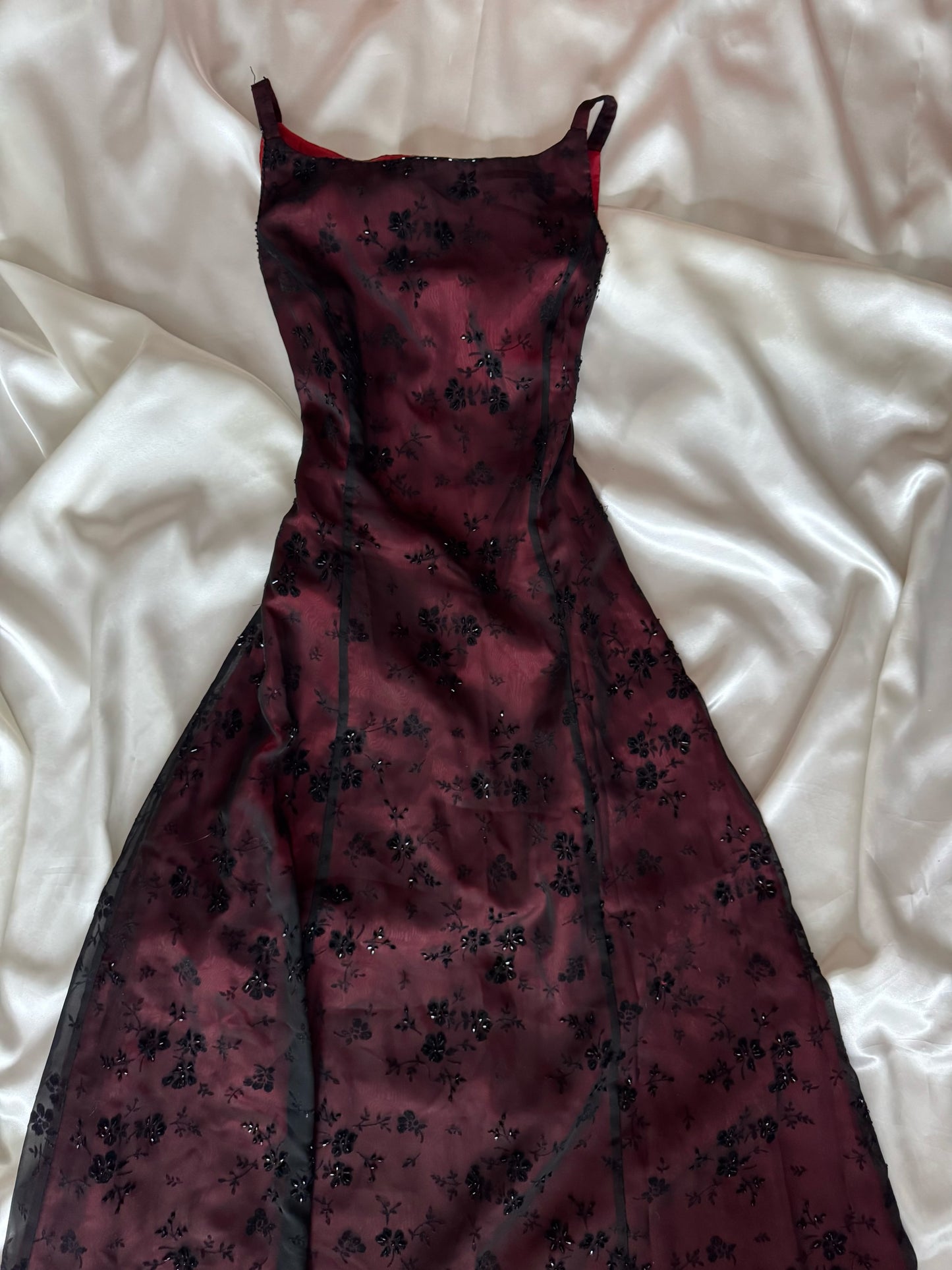 Gorgeous Red & Black Tulle Beaded Gothic Vintage Gown