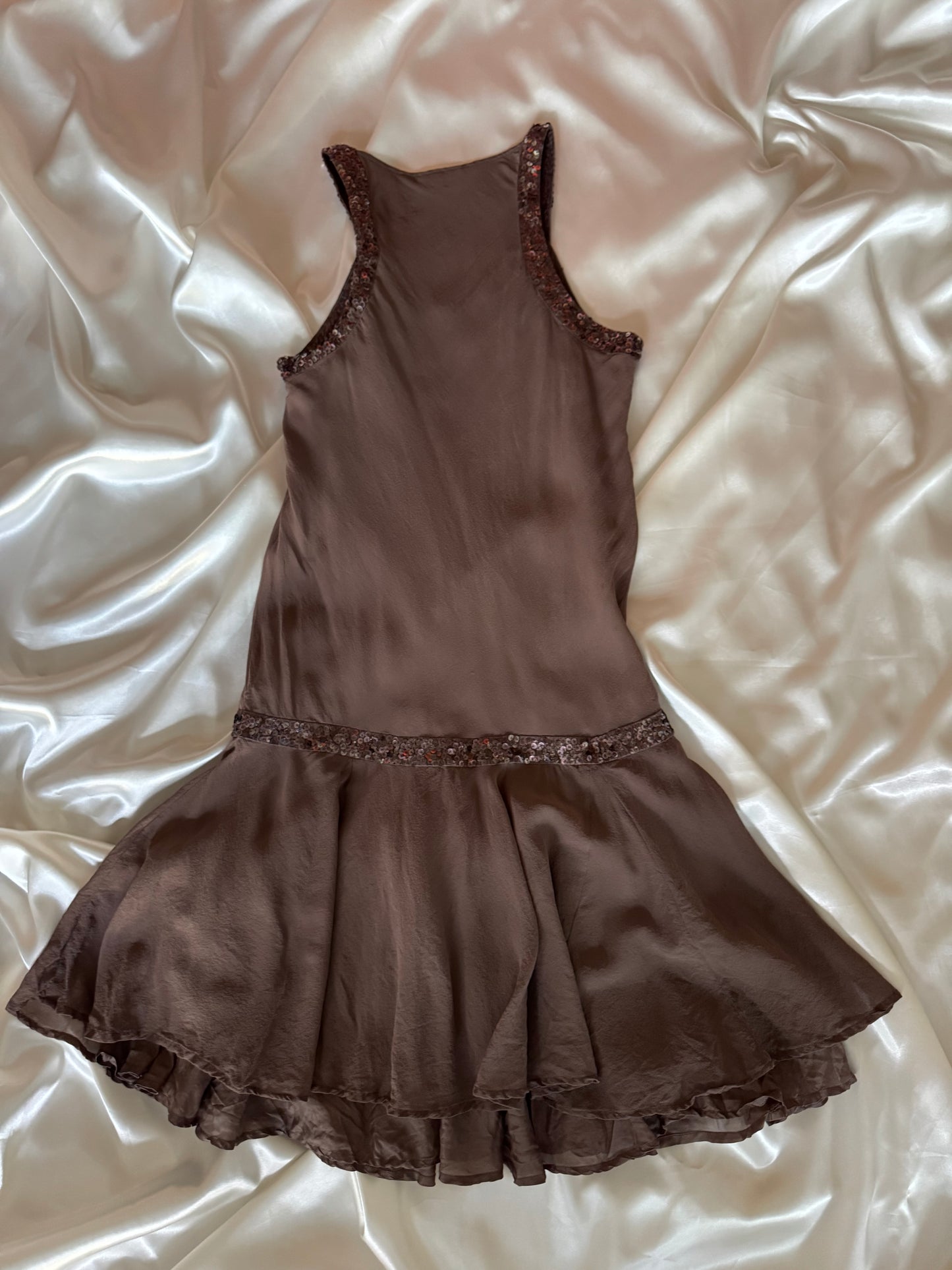 Sequin Brown Beaded Silk Dress