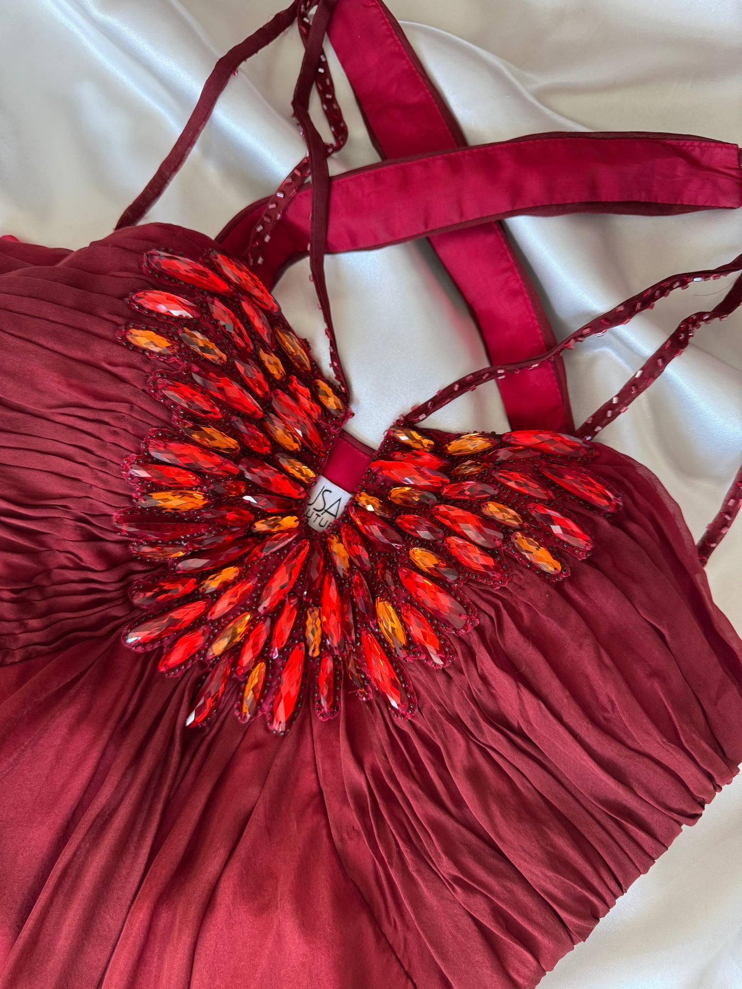 Vintage Long Red Beaded Silk Dress
