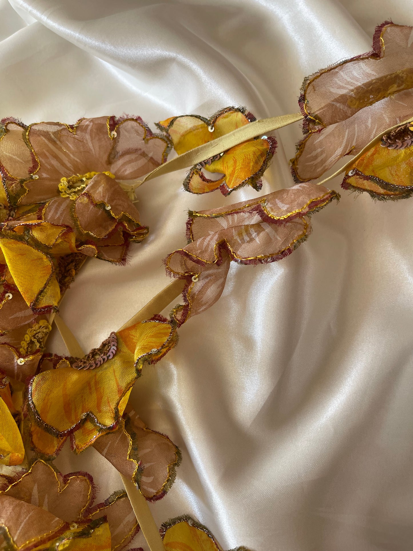 Beautiful Floral Subtle Yellow Silk Vintage Dress